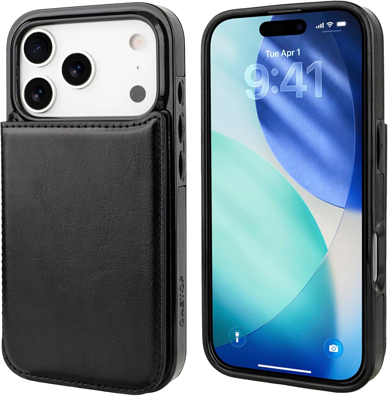 ONETOP Compatible with iPhone 17 Pro Wallet Case with Card Holder, PU Leather Kickstand Card Slots Case, Double Magnetic Clasp and Durable Shockproof Cover 6.3 Inch (Black)