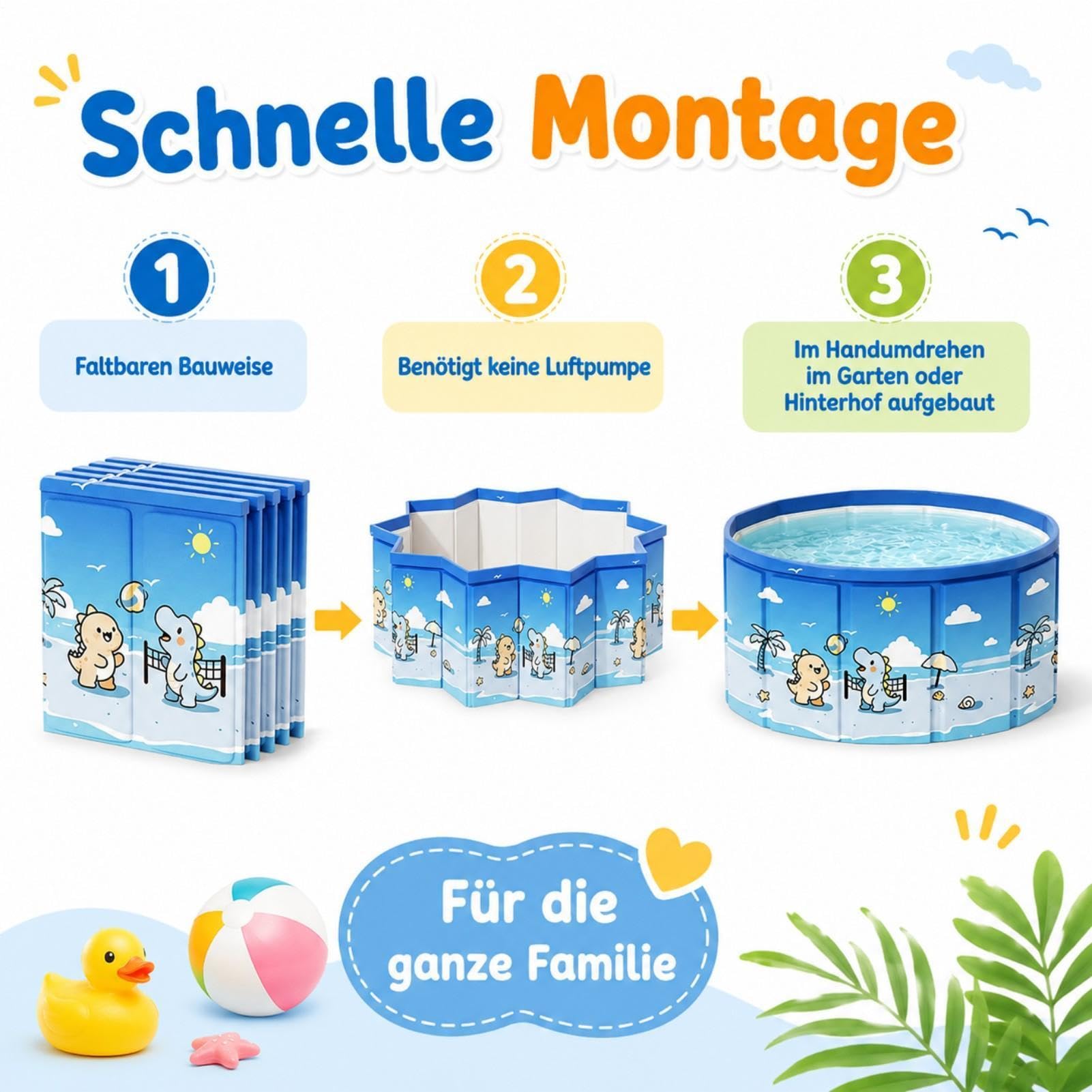 Großer Faltpool Outdoor - Anti-Rutsch Kinderpool Mit Ablaufschlauch | Tragbares Schwimmbad Für Zuhause, Garten, Hinterhof, Terrasse, Reise, Camping