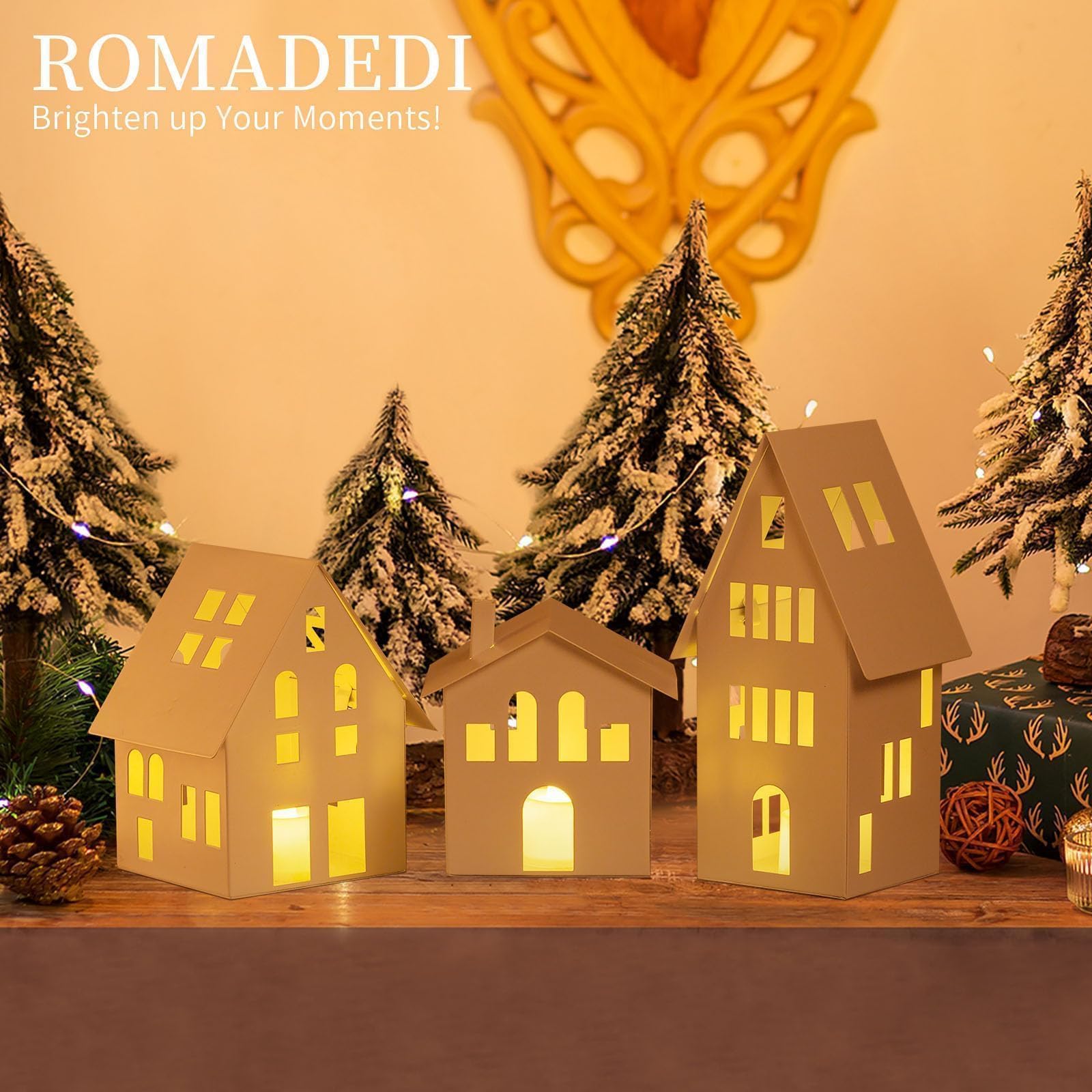 Romadedi Set di 3 Candelabri in Metallo con Candela LED Scaldavivano: Portacandela per Casa di Natale Decorazione per la Casa - 10,6/14,3/20,5 cm - per la Casa, Natale, Festa di Inaugurazione