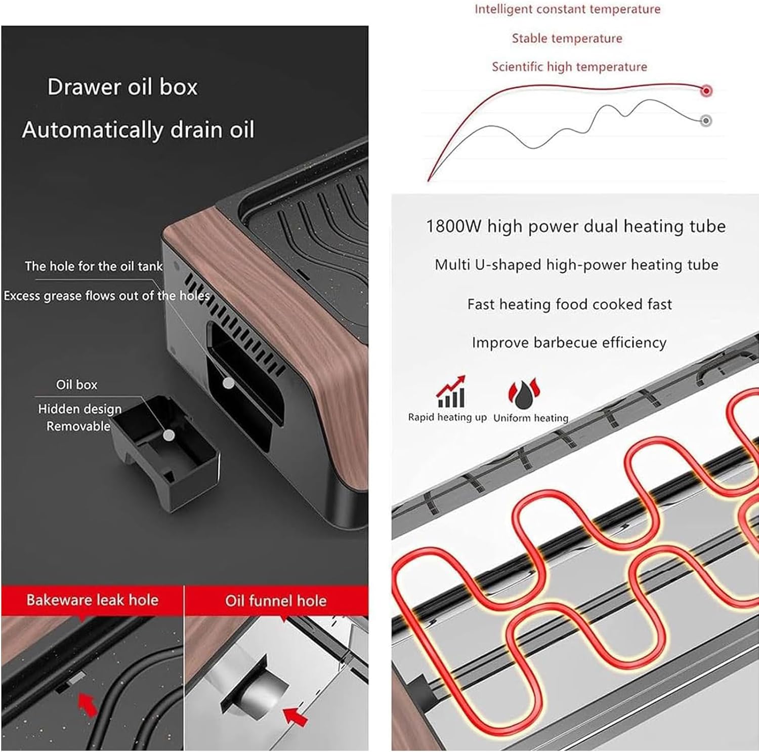 Electric Grill Table, Double Layers Kebab Making Machine Rotation Grill, 1800W Multifunctional Smokeless Non-Stick Baking Pan BBQ Grill for Home Camping Party Outdoor