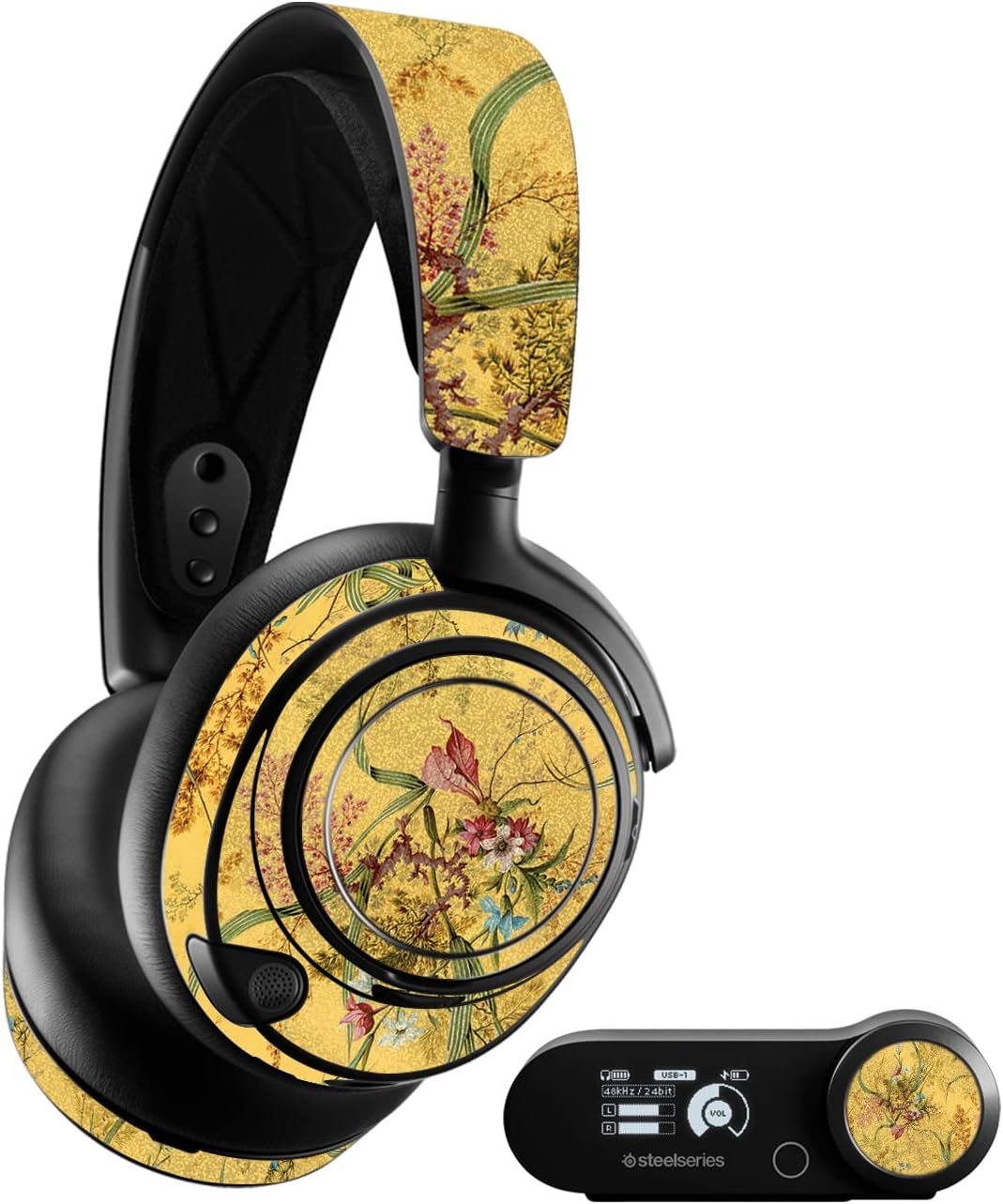 MightySkins Glossy Glitter Skin Compatible with SteelSeries Arctis Nova Pro - Yellow Marble End | Protective, Durable High-Gloss Glitter Finish | Easy to Apply and Change Styles | Made in The USA