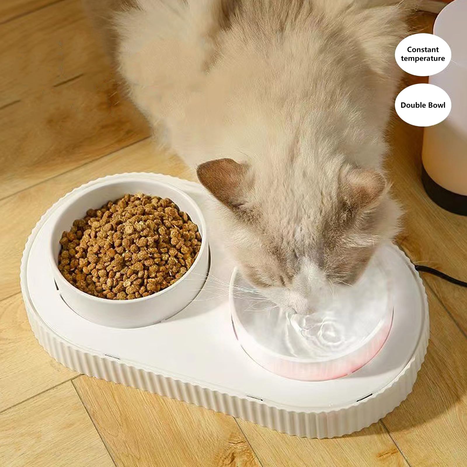 GRABAGECAN Ceramic USB Heated Water Food Double Bowl for Cats and Dogs Ensuring Warm Drinking Food Warmer for Cold Weather