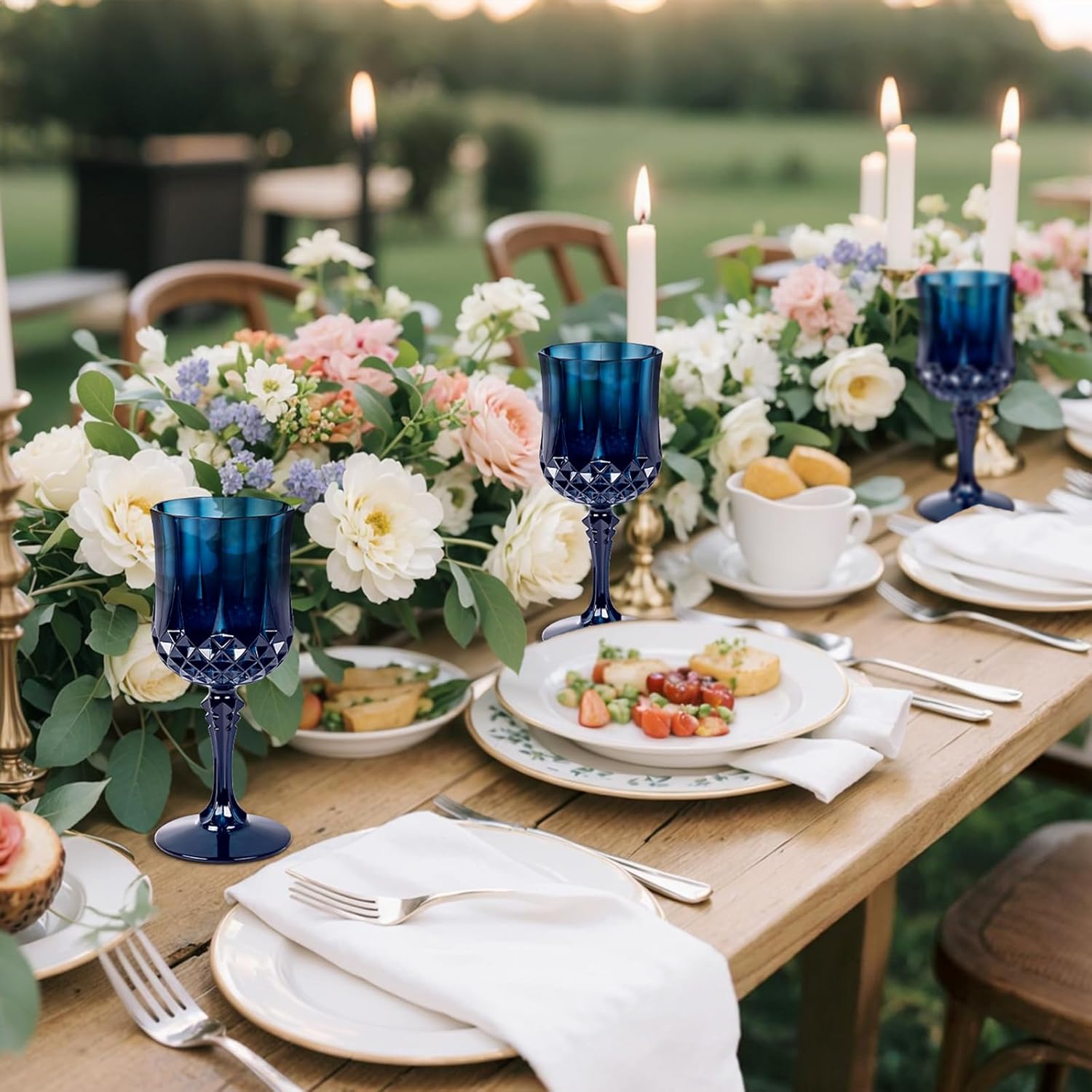 Ciaell 24PCS Blue Plastic Wine Glasses - 7 Oz Plastic Goblets for Party - Blue Vintage Drinking Glasses - Disposable Water Goblets Set for Wedding, Bar, Wine, Beer, Juice, Cocktail - Image 9