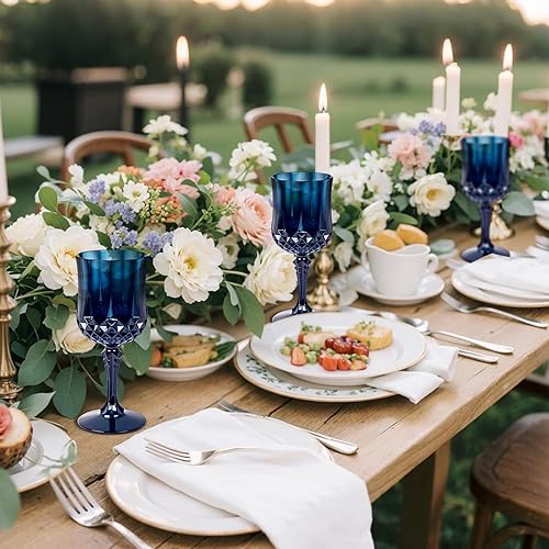 Miniatura 9 de Ciaell 24 copas de vino de plástico azul, copas de plástico de 7 onzas para fiesta, vasos azules vintage, juego de copas de agua desechables