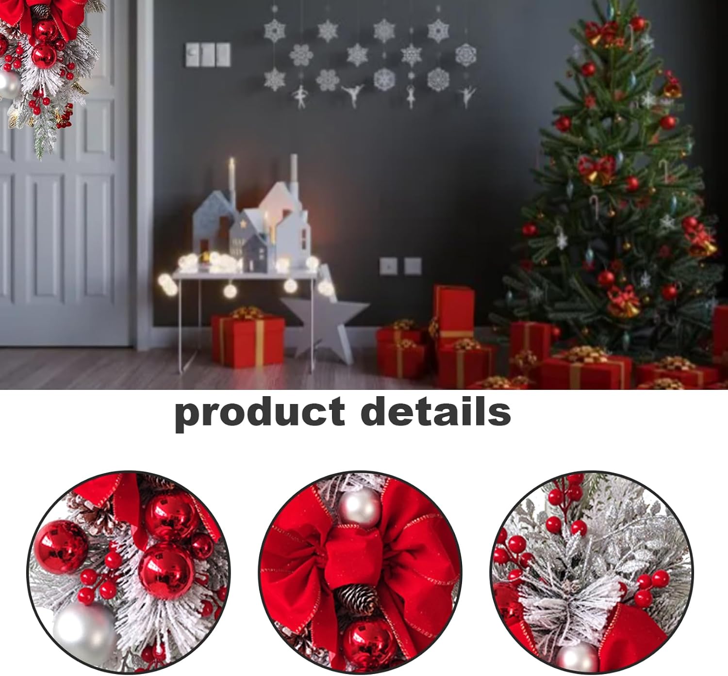 Christmas Decor, Christmas Stairway Swag 17.72x9.84 Inch Cordless Prelit Christmas Wreath for Stair Swag Trim with LED Teardrop Stair Garland for Christmas Home Decor