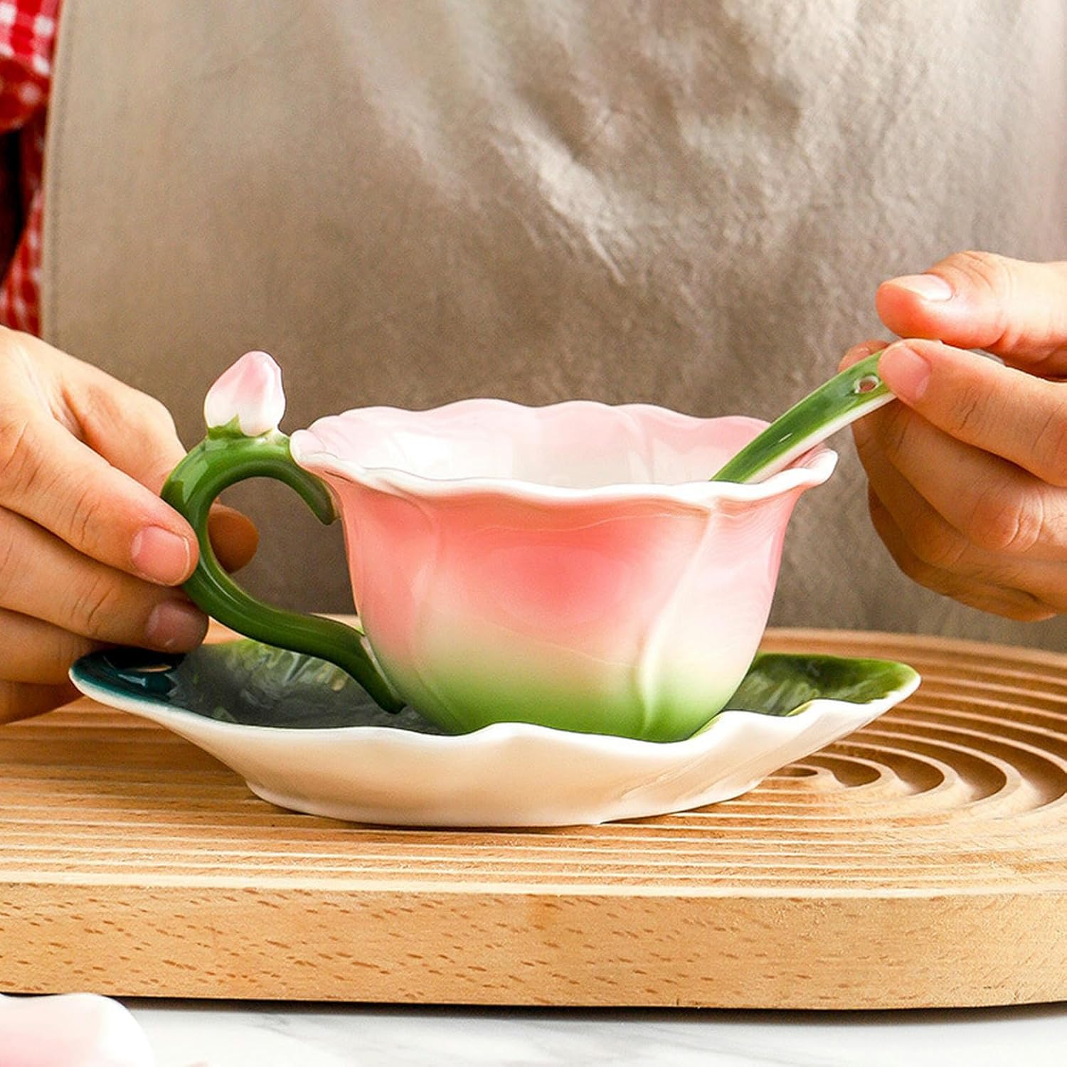 Enamel Colored Rose Ceramic Coffee Mark Water Cup, Dish, Plate, Pot Set for office home restaurant cafe teahouse-Pink Rose Pot