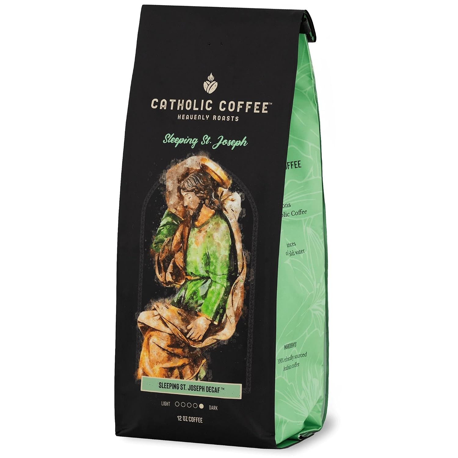 Catholic Coffee Sleeping St. Joseph Decaf Dark Roast Ground Coffee & Tumbler Gift Set – 12oz Bag, Christmas Gift for Coffee Lovers, Catholic Holiday Box