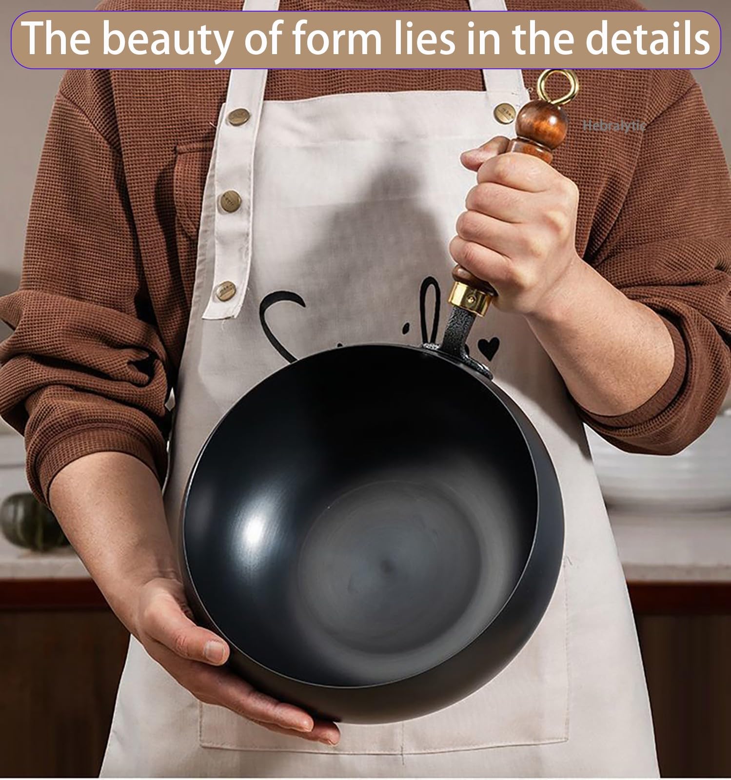 Wok Non Rivestito, A Forma Arrotondata, In Ferro Forgiato A Mano, Antiaderente, Utilizzabile Come Pentola per Stufati O Friggitrice per Piani Cottura A Induzione e A Gas(No lid,26cm)