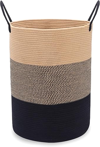 Fixwal Cesta de lavandería de 58 litros, 15 x 20 pulgadas, cesta de lavandería grande, cuerda de algodón tejida, almacenamiento decorativo para sala