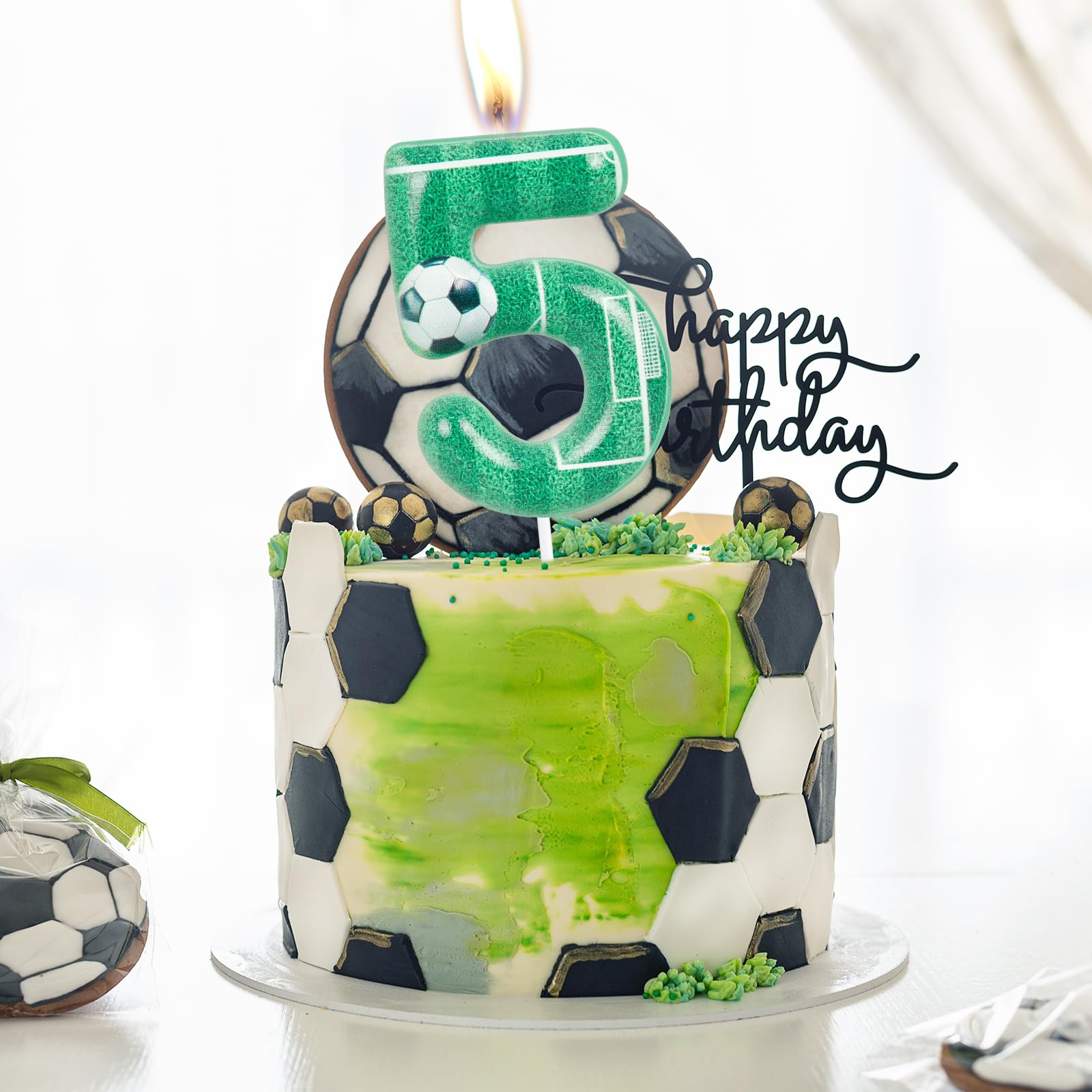 Velas de cumpleaños número 25 con diseño de fútbol verde, decoración para tartas de cumpleaños número 25, decoración de pastel de feliz cumpleaños para hombres y mujeres, suministros deportivos para