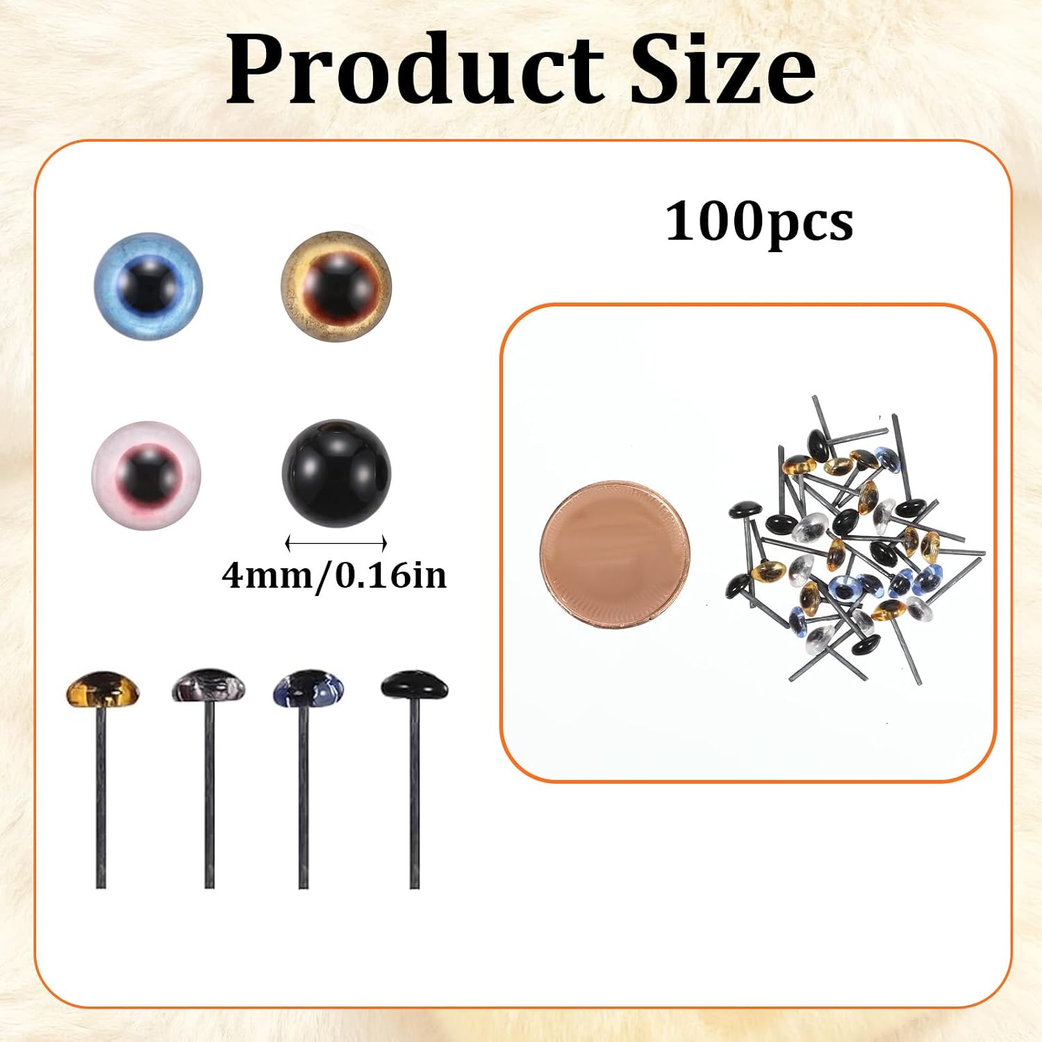 100 Pcs 4mm Glass Eyes Kits Mixed Colors Eyeballs for Crochet Animals Glass Eyes for Crafts Needle Felting Dolls Clay