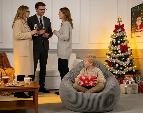 Miniatura 2 de ENBAOHUI Sillas puff con espuma viscoelástica para niños, adolescentes y niños pequeños, sillón de piel sintética con asa, gris