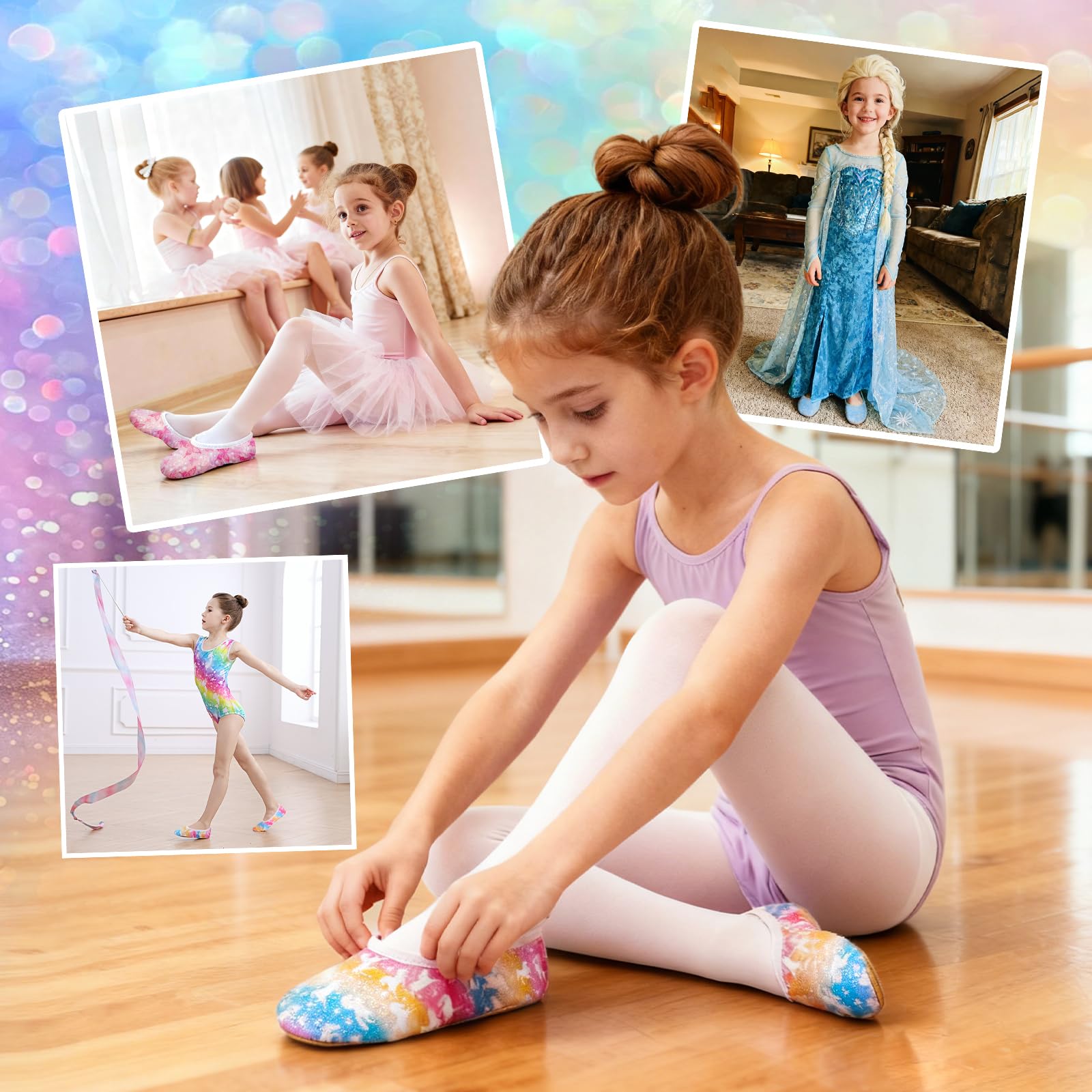Chaussons de gymnastique pour fille - Paillettes - Doublure en coton - Semelle Oxford