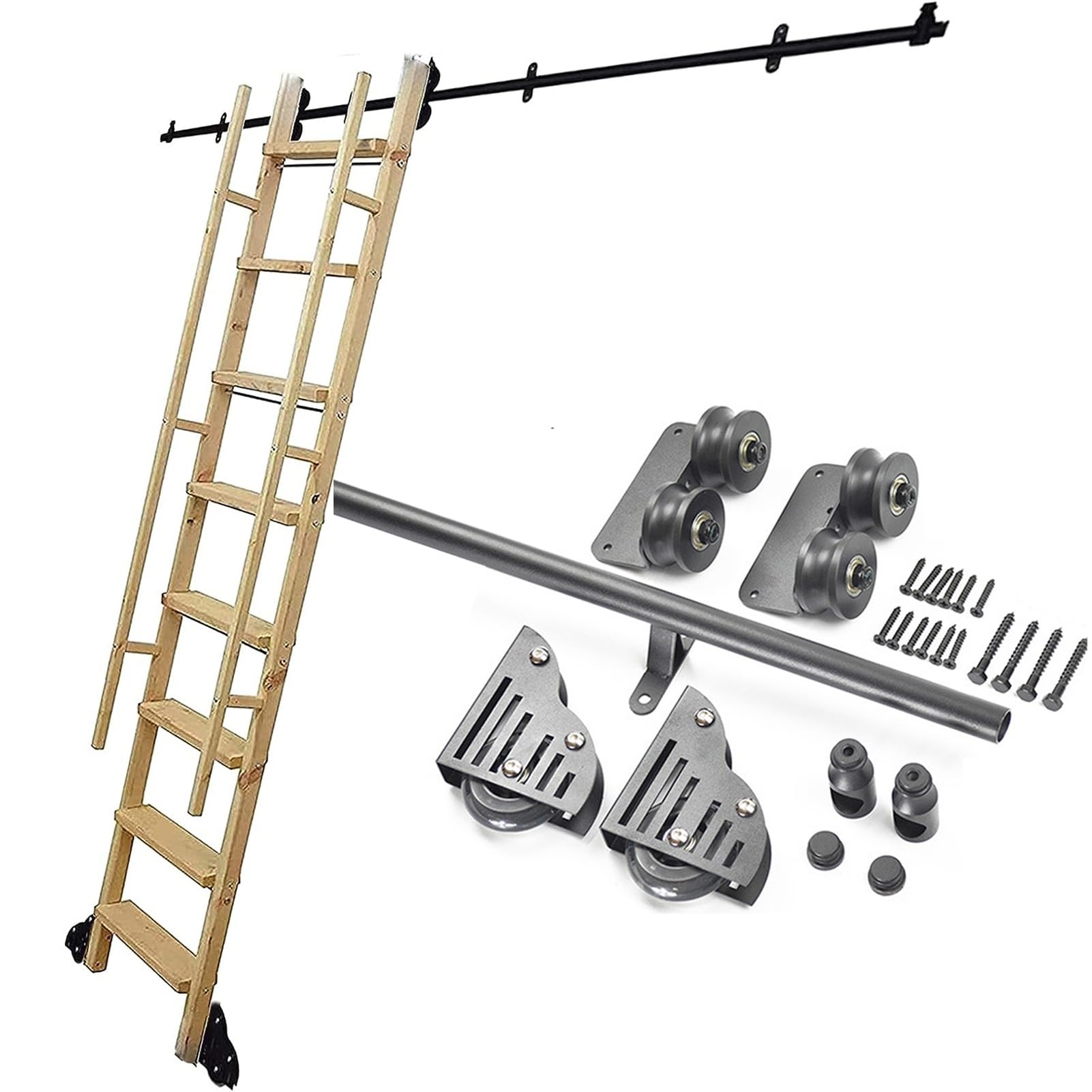Kit de quincaillerie pour échelle roulante pour bibliothèque ou cuisine, rail d'échelle coulissante de bibliothèque de 2m 3m 4m 6m (sans échelle), rail d'échelle mobile en fer forgé pour la maison ( S