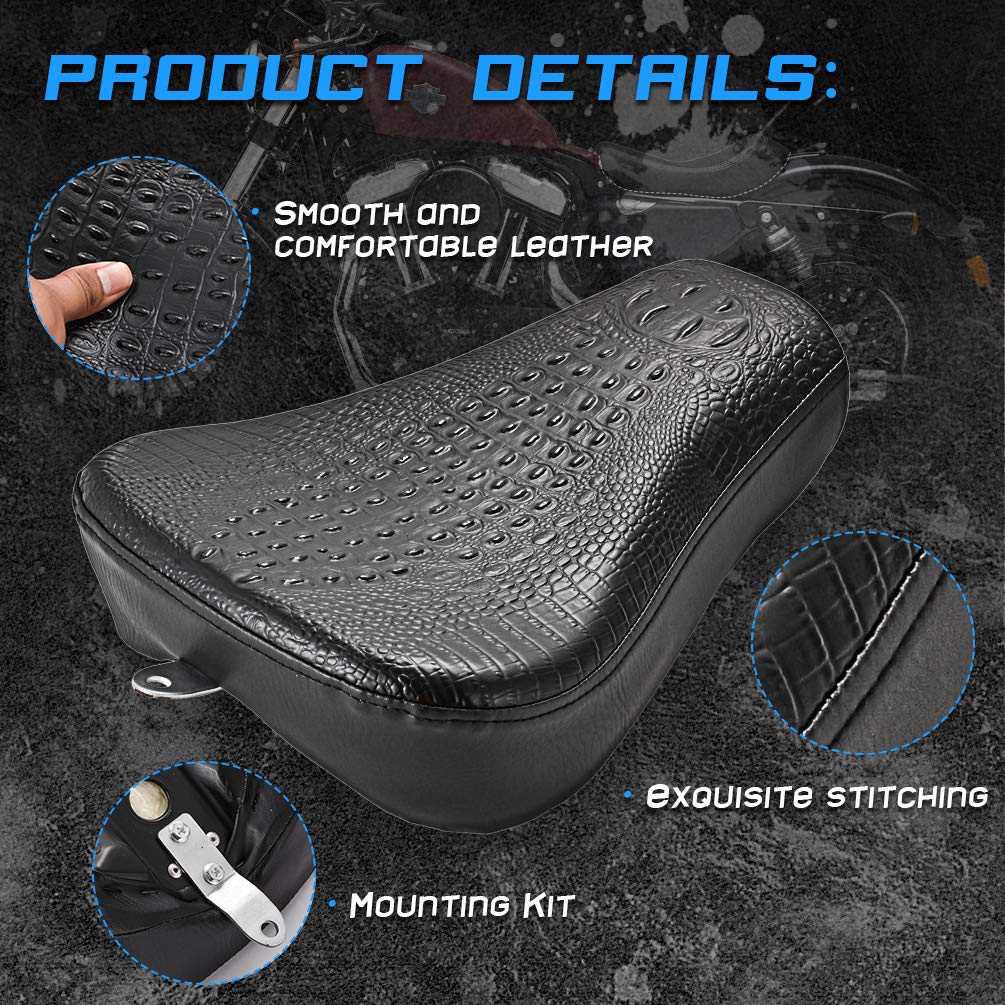 KATUR Cojín para Asiento Individual De Motocicleta Negro con Costura para Asiento del Conductor De Cuero Sintético Compatible con Harley Sportster 72 48 1200X 1200V 2010-2015 (Crocodile Negro)