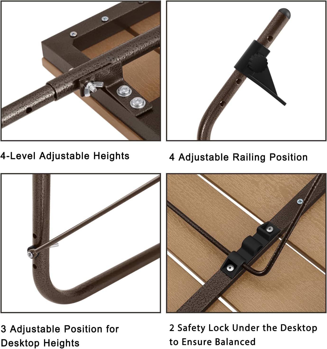 Balcony Railing Table Hanging Folding Balcony Bar Table for Deck Railings Outdoor 23.6" x 15.7" Aluminium Frame Adjustable All Weather Space Saving (Brown)