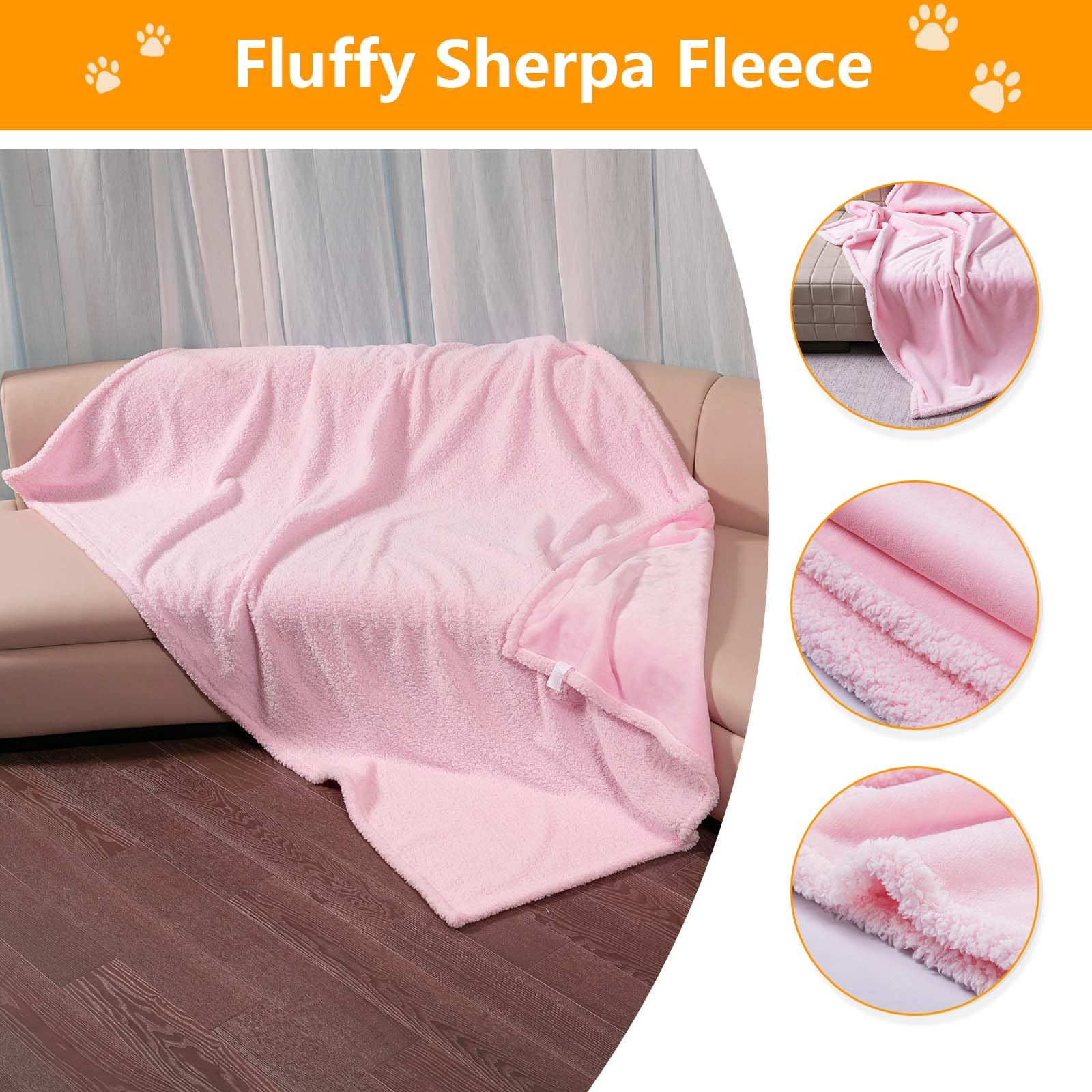 Maidewow Waterproof Dog Blanket Reversible Fluffy Pet Bed Cover Pink Puppy Blankets Leakproof Sofa Couch Washable Cover Cat Pet Blanket for Warm-Pink,XL - Image 2