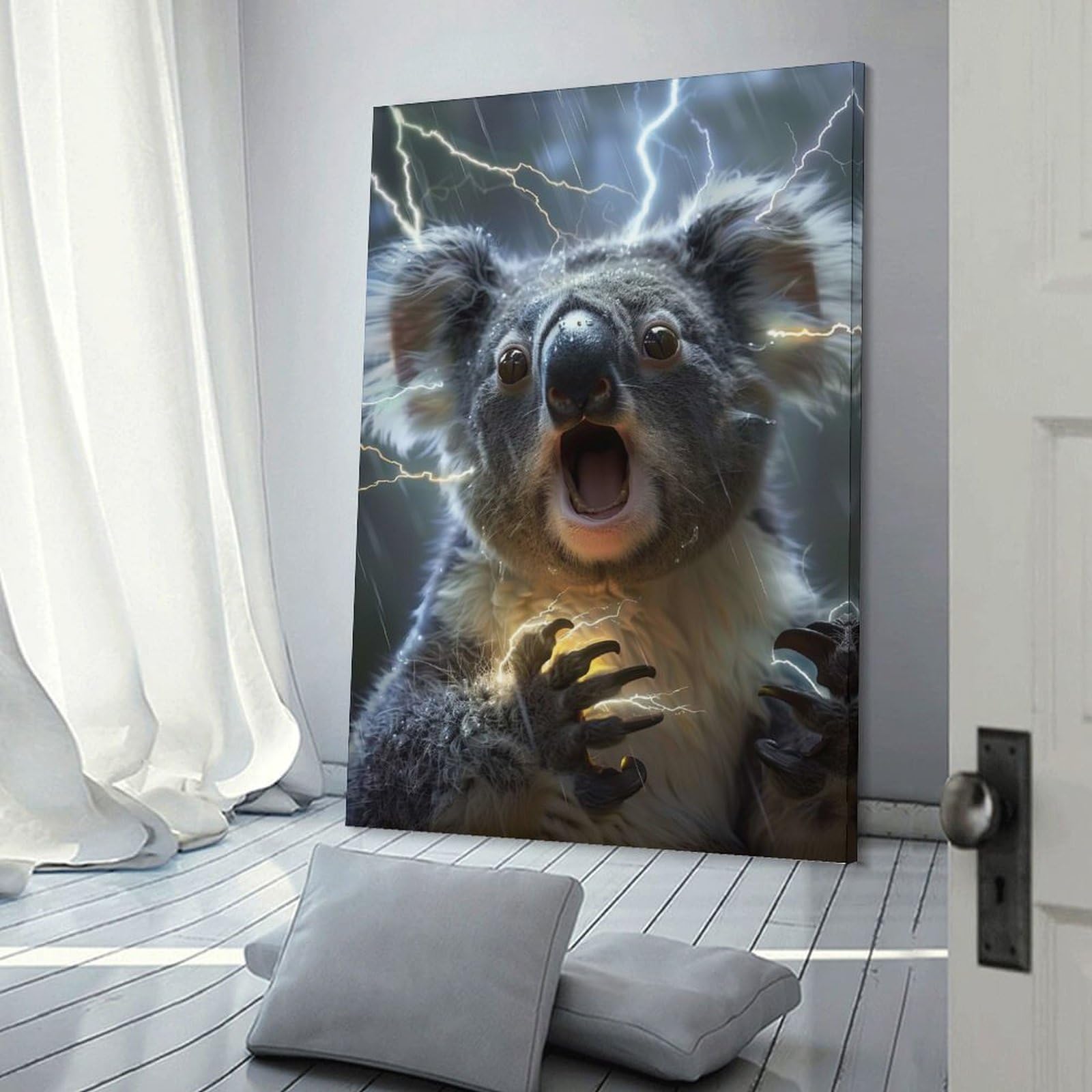 Junmoney Koala Lightning Wall Picture Print 24x36inch(60x90cm), for Work Areas, Reading Rooms Or Studios, An Interior Accent for Desk Areas