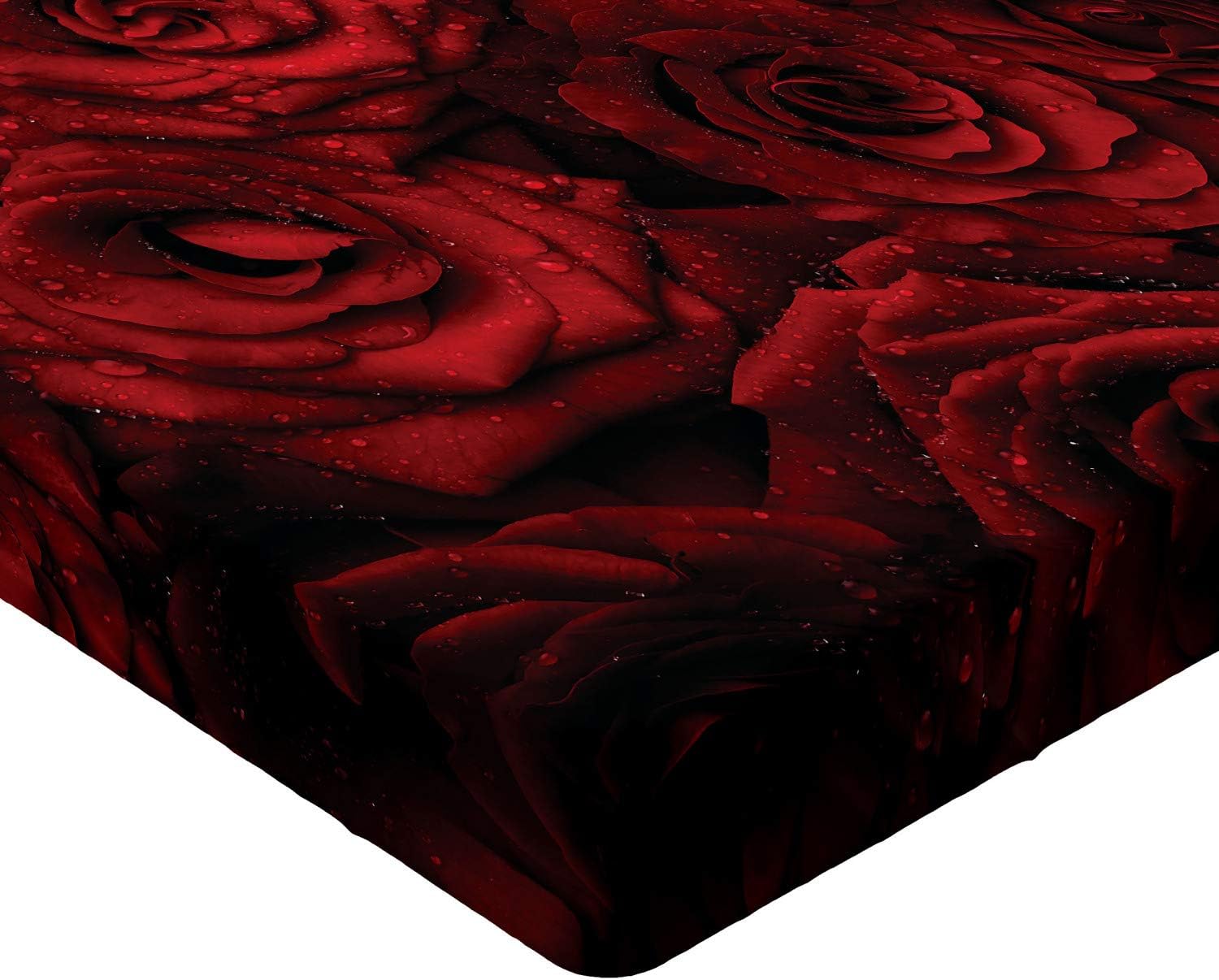 Ambesonne Romance Fitted Sheet, Roses Drops of Water Blooming Bouquet of Love and Passion Image Illustration, Soft Decorative Fabric Bedding All-Round Elastic Pocket, Queen Size, Black Red
