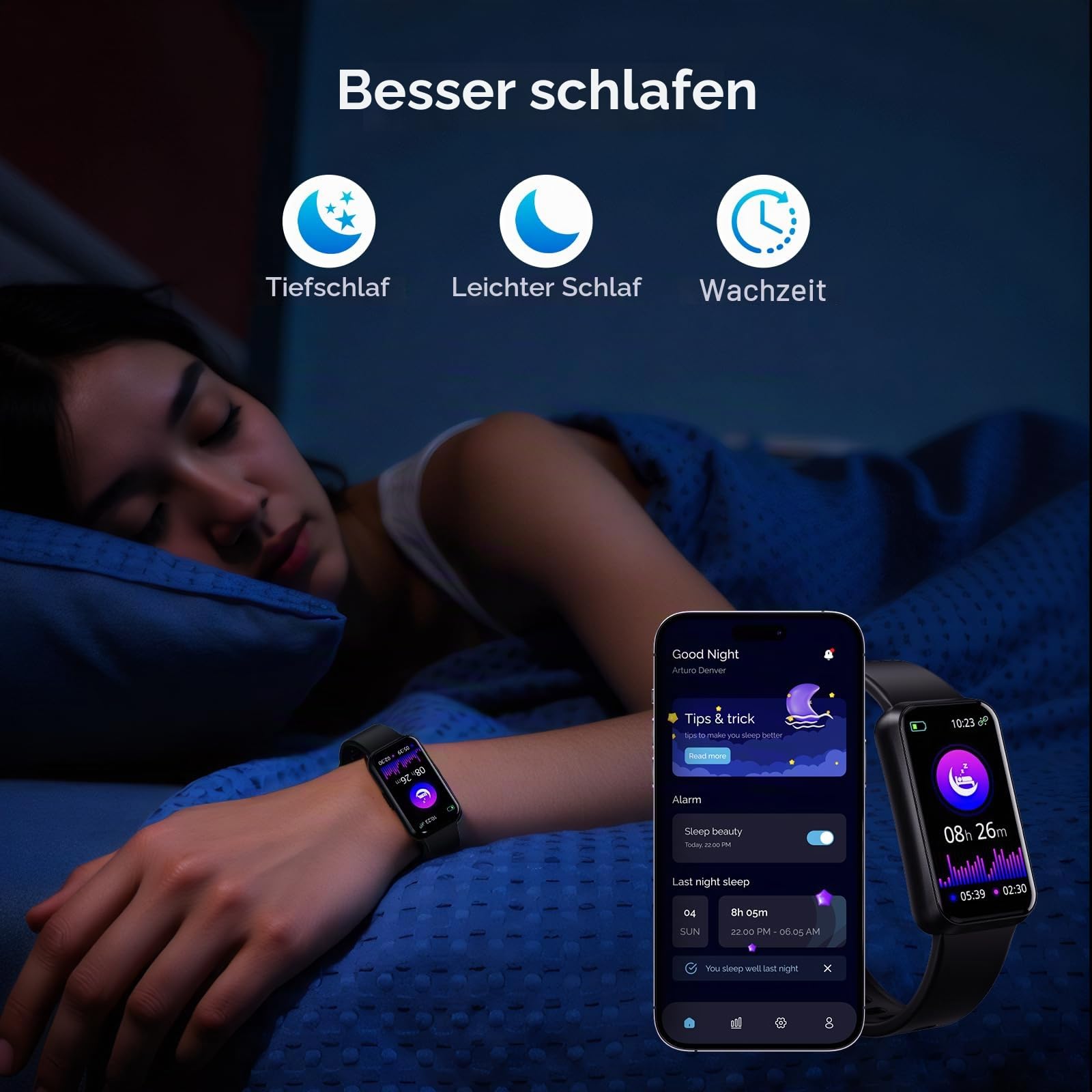 Fitness Trackers,1,47" OLED Display,5ATM IP68 Wasserdicht Fitnessuhr Armband, Aktivitätstracker mit 24h Herzfrequenz, Schlaf, Schrittzähler Smartband Herren Damen Uhr Sportuhr (Schwarz)