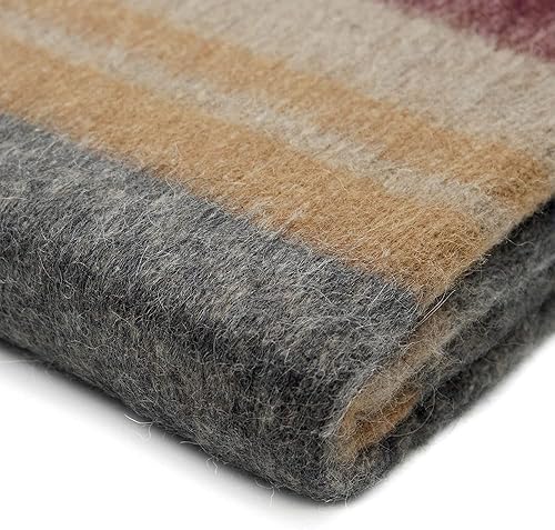 Miniatura 5 de Manta de lana de alpaca con diseño Cherokee para cama, sofá, suave y cálida, manta de lana de alpaca peruana, 72 x 60 pulgadas (BeigeGrisAzulSuave