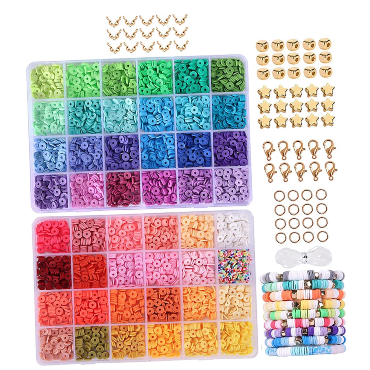 DOITOOL Kit de Cuentas de Arcilla Polimérica Incluye Caja de Almacenamiento Colores Variados, Material de Polímero y Metal para Hacer Pulseras y Collares para Manualidades DIY