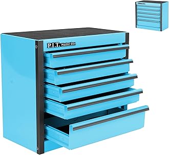 P.I.T. Mini Capri Blue Tool Box, Portable 5-Drawer Micro Roll Cab Steel Tool Box with Liner, Capri Blue Small Tool Case for Tools Storage, Home DIY