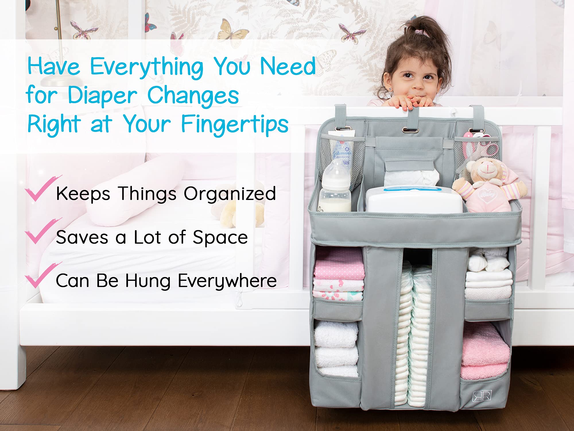 XL Hanging Diaper Caddy Organizer Reinforced Diaper Stacker for Crib