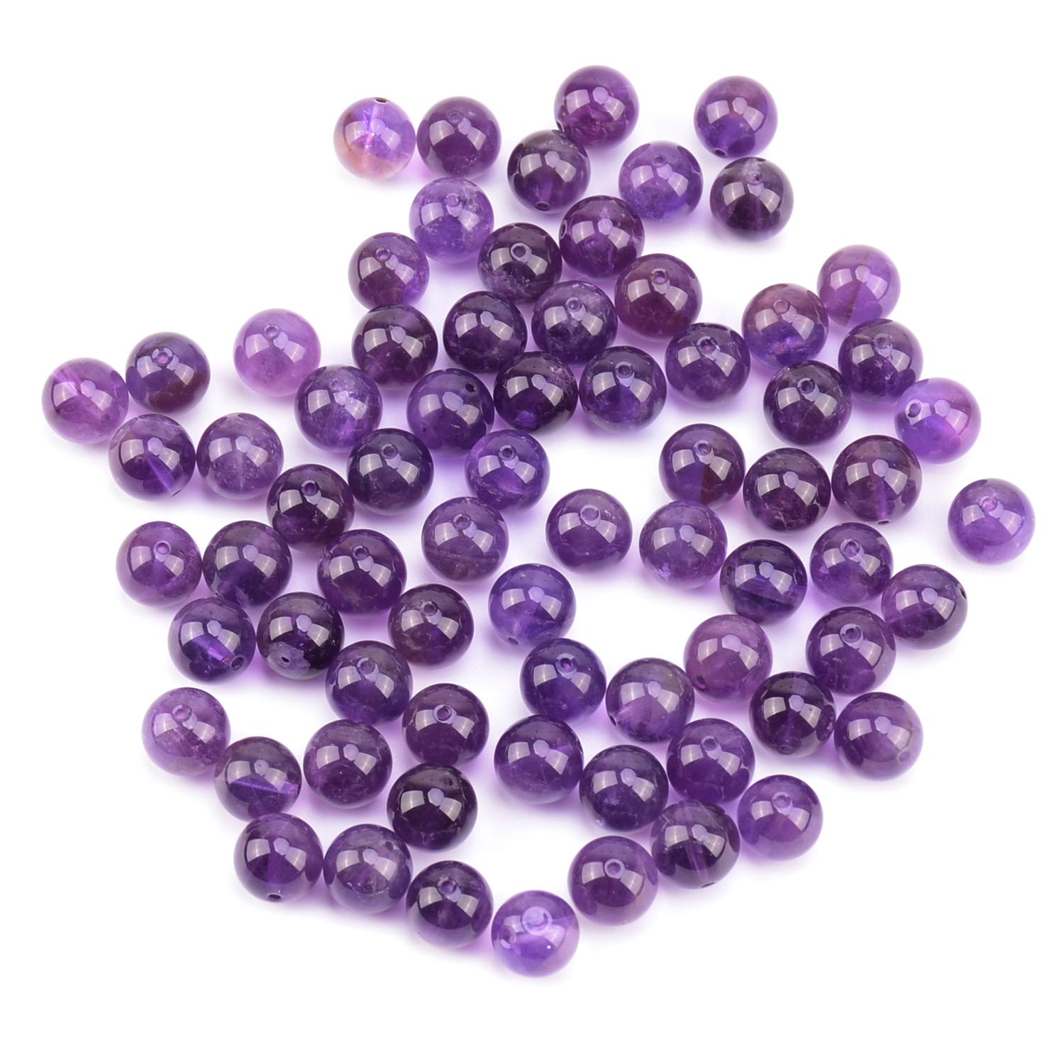 LPBeads 80 cuentas sueltas redondas de amatista natural pulidas de 10 mm con cordón elástico para hacer joyas y pulseras