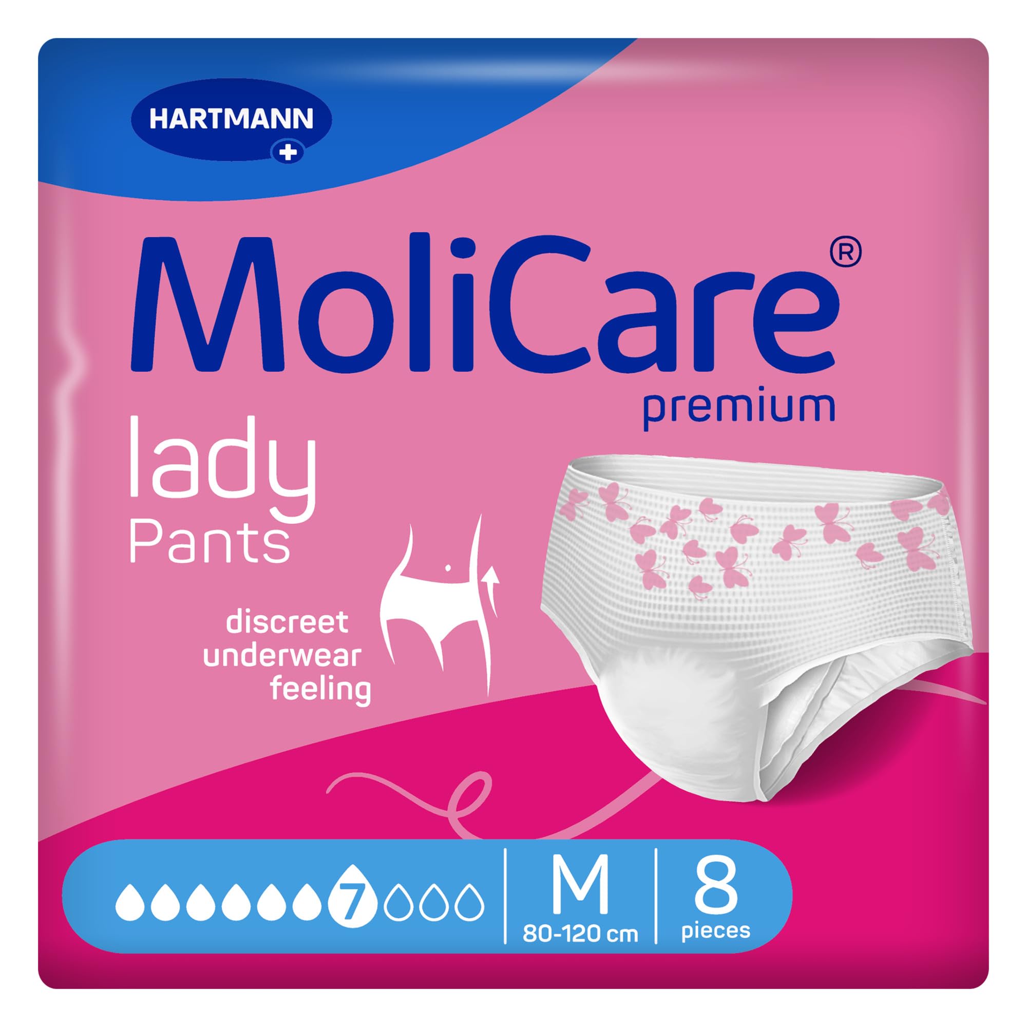 MoliCare Premium Lady Pants 7 Drops - Women’s Incontinence Pants for Moderate Bladder Weakness, Discreet Disposable Pull-Up Pants, Size Medium, (31-47 inches) 8 Pack