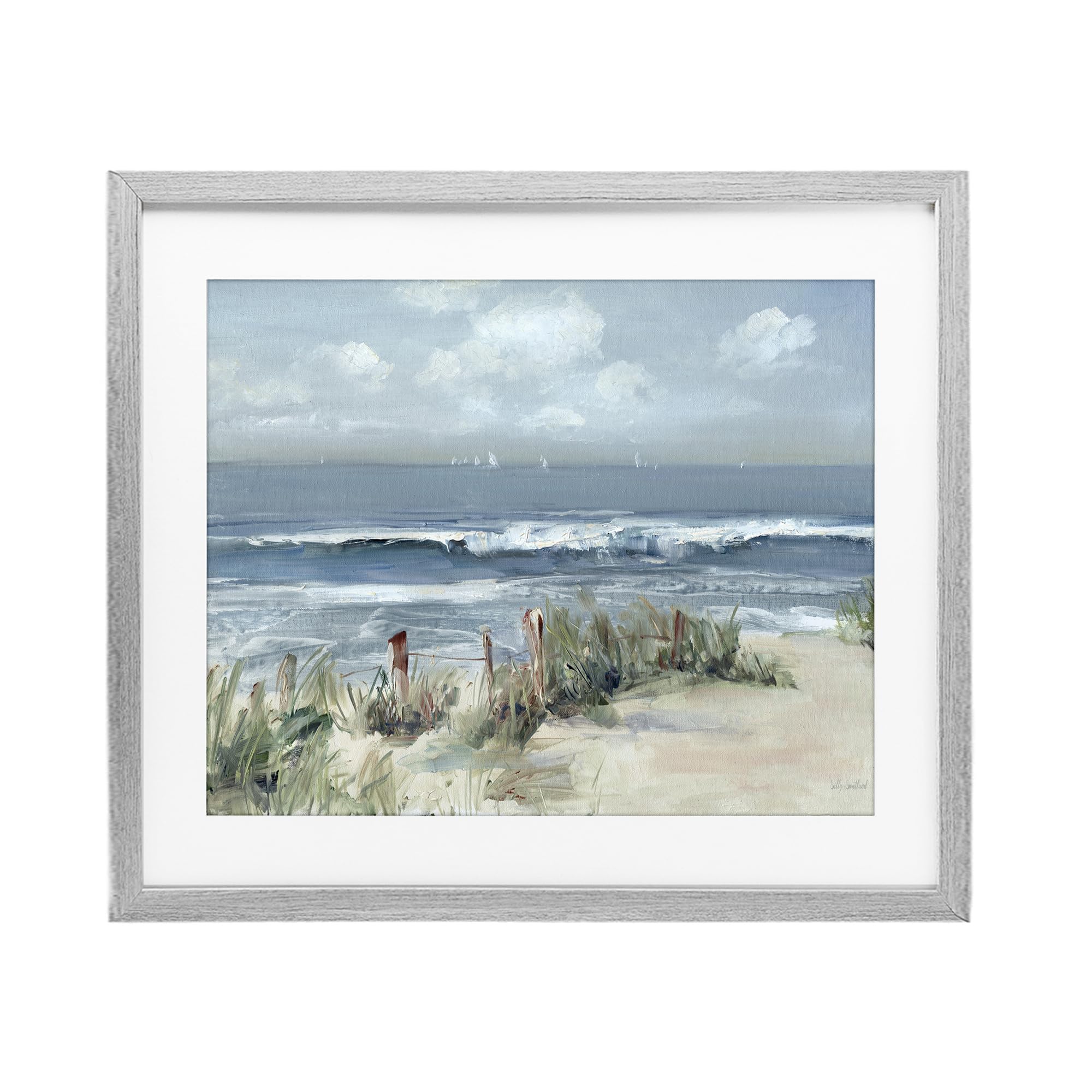 Stupell Industries Brushed Coastal Seascape with Waves, Clouds, and Serenity for Dining Room, 13 x 16 Inch Framed Matted Print Under Glass, by Sally Swatland, Made in USA Gift