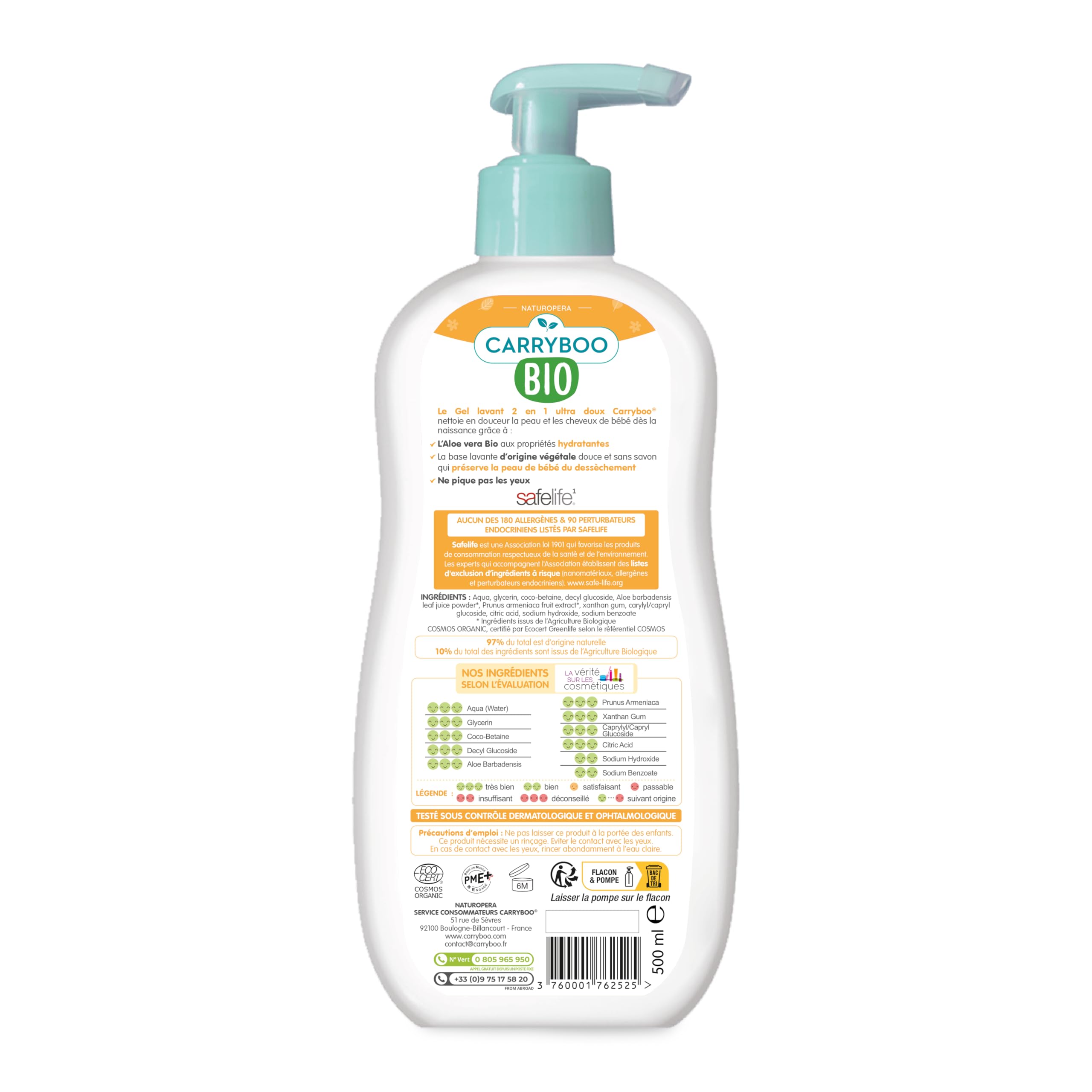 Gel Lavant 2 en 1 ultra doux à l'extrait d'abricot Bio Flacon pompe 500ml