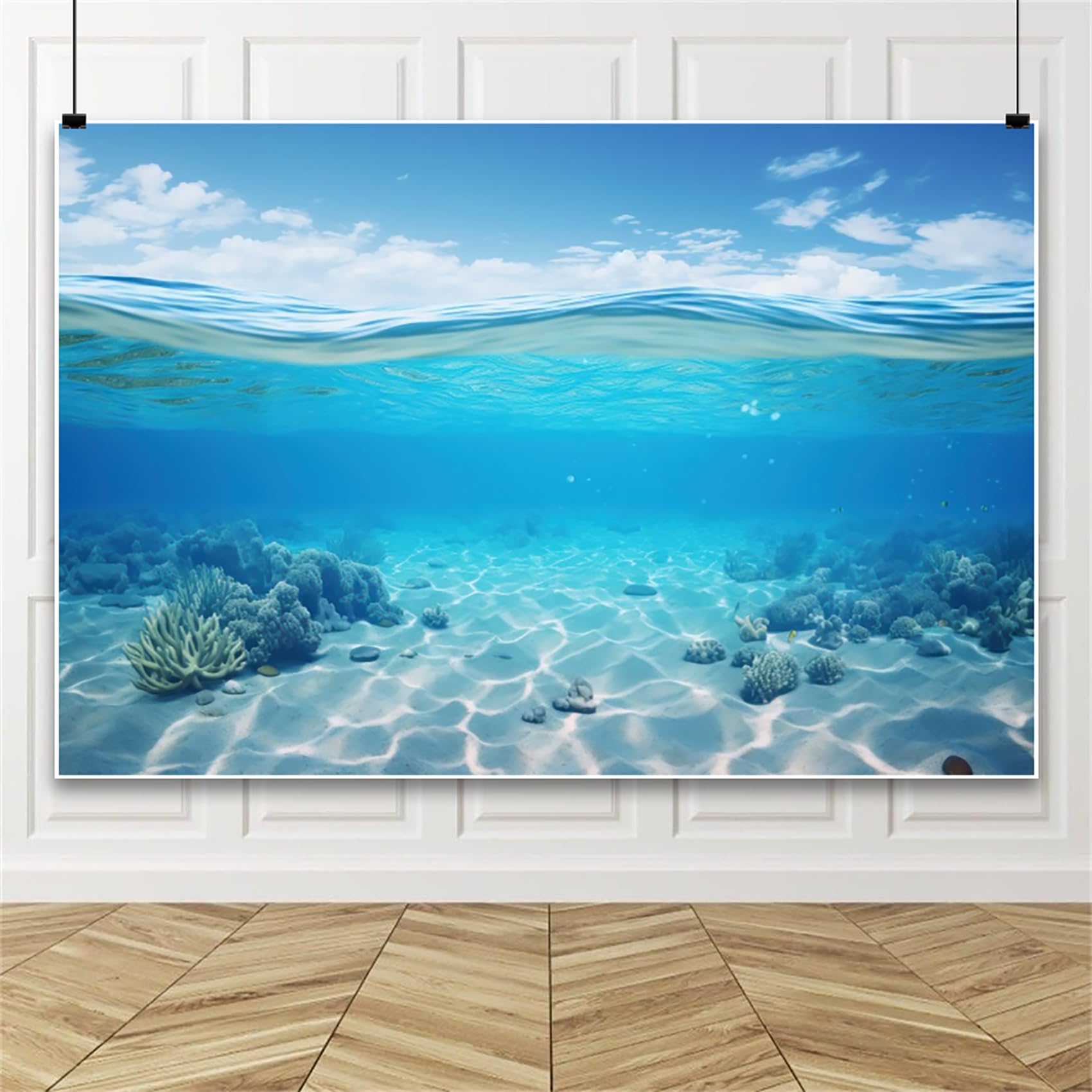 Bovlleetd 5x3ft Underwater Backdrop Aquarium Underwater World Sunlight Reef Coral Fishes Backdrop Blue Sky Sea Wave Fish Tank Decor Wallpaper Video Studio Props Vinyl