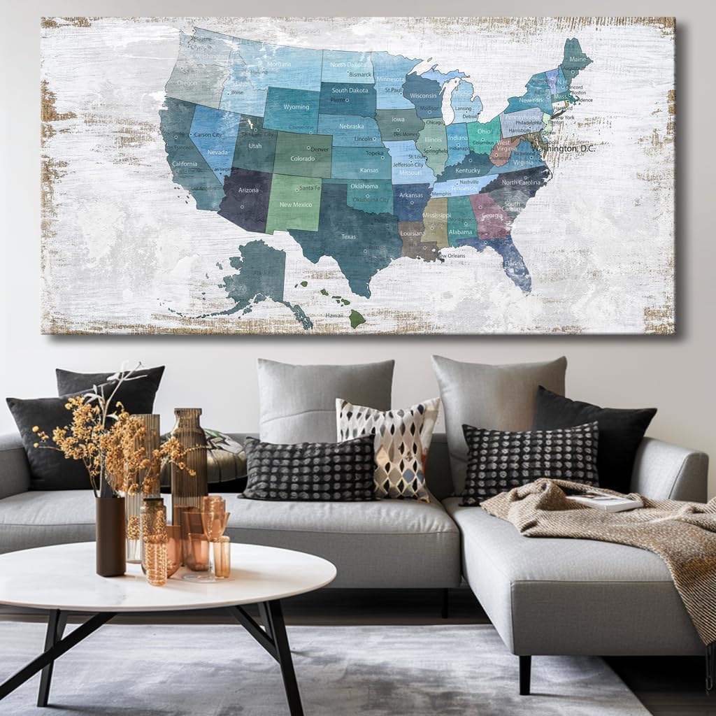 Wall Decor Map Canvas Wall Art for Wall Decoration Wood Background USA Canvas Prints for Bedroom Office Kitchen Home Wall Decor Framed Artwork Ready to Hang40 x79