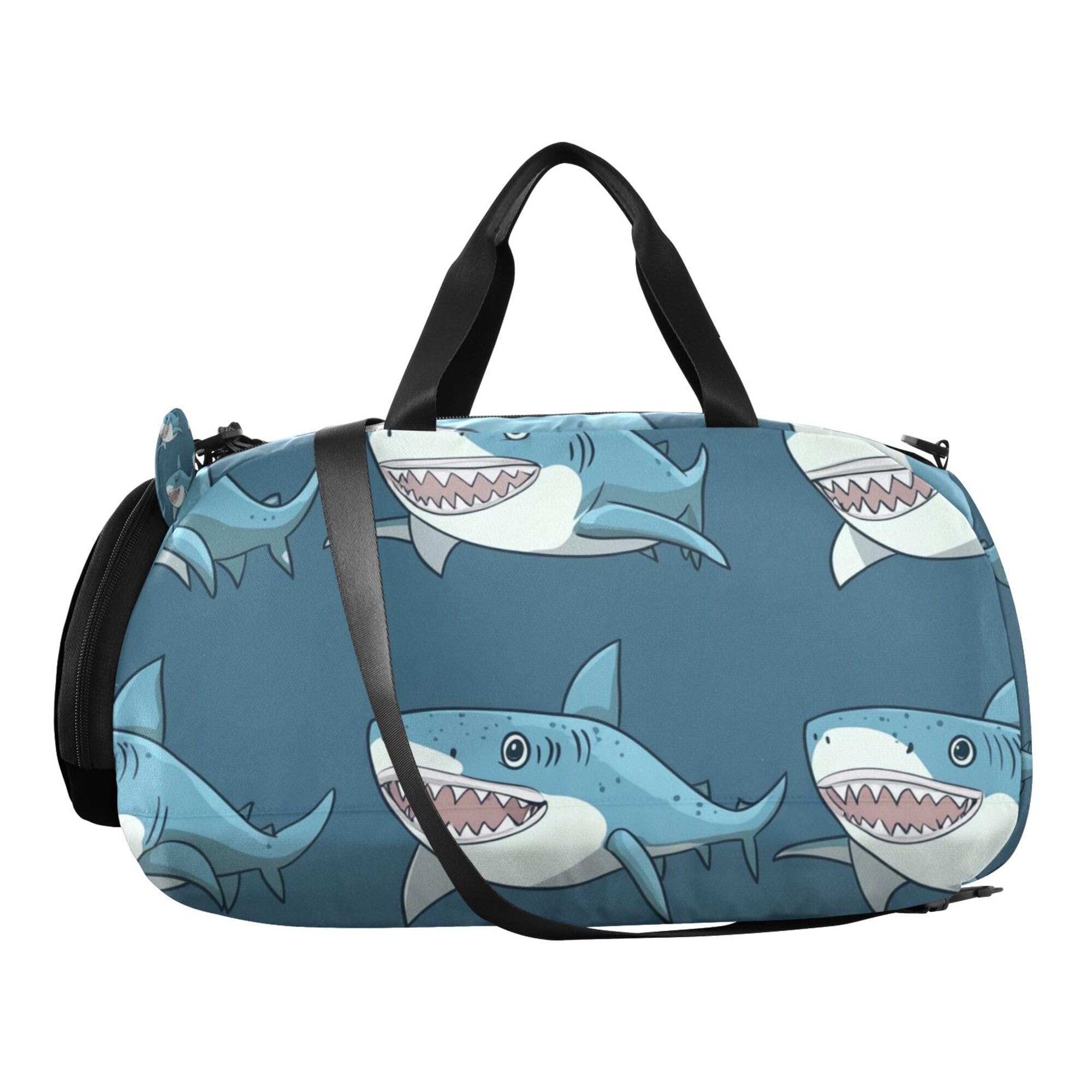 Glaphy Cartoon Sharks Duffle Bag for Toddler Boys Girls, Gym Sports Bag with Shoe Compartments, Kids Travel Overnight Weekender Shoulder Bag