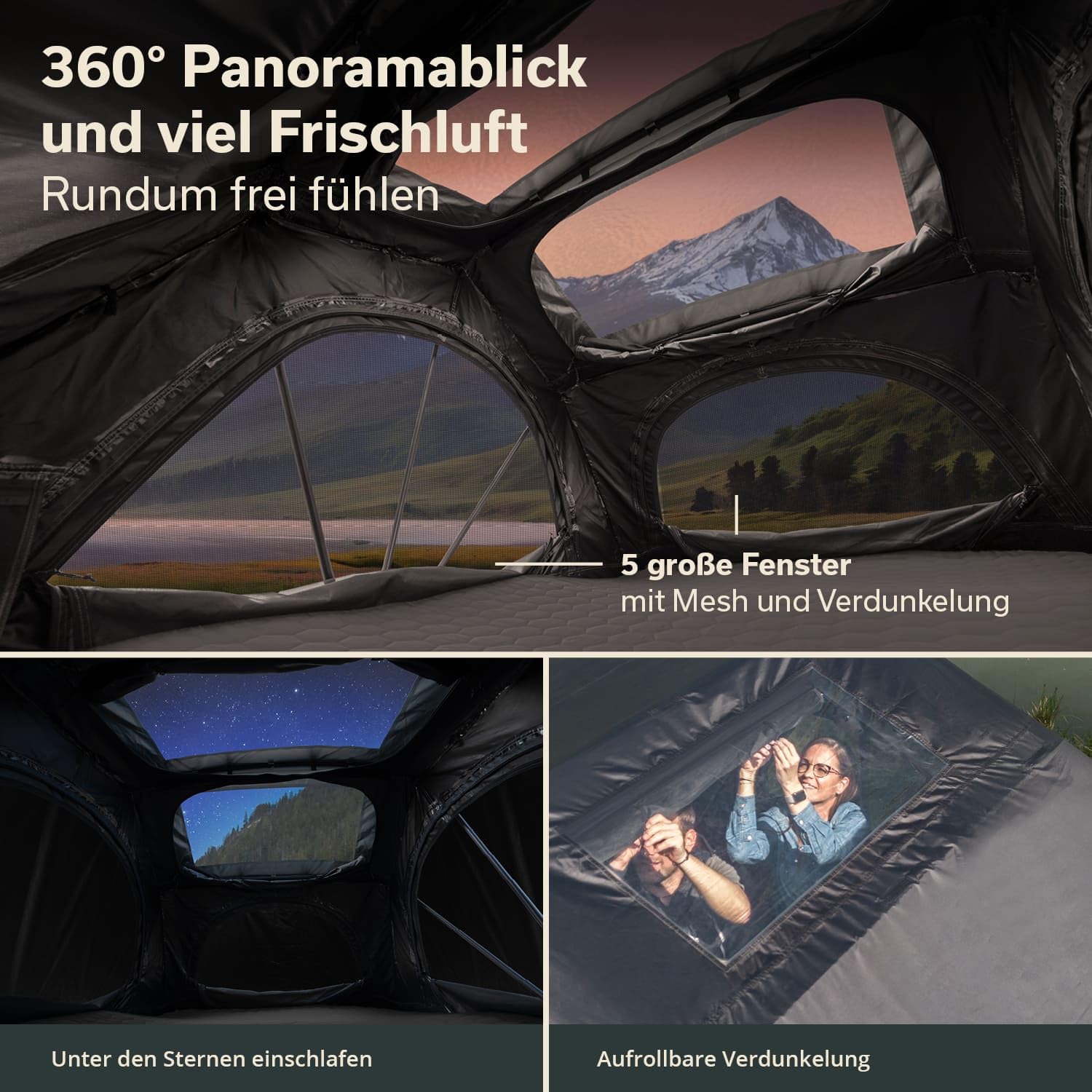 Skandika Dachzelt Skyland 2 Sleeper | Autodachzelt für 2 Personen, Autozelt mit Matratze, Schwarze Schlafkabine, feuerhemmend, wasserfest 6000 mm, mit Moskitonetz, UPF 50+ | Auto Zelt für PKW SUV Bus