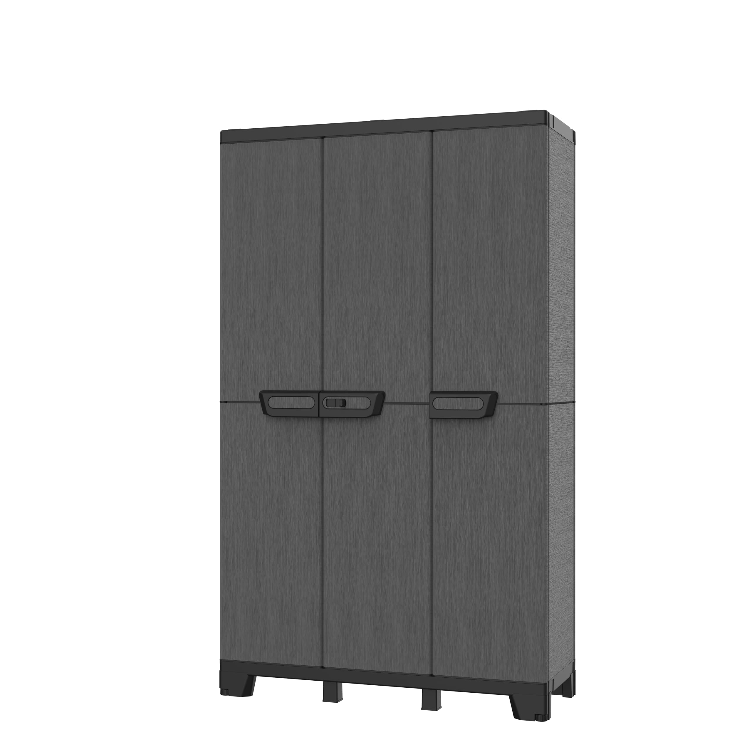 Terry - Ardesia 102A, Besenschrank mit 3 Türen, vertikaler Trennwand, 3 verstellbaren Regalböden, Steinoptik-Finish, für überdachten Innen- und Außenbereich, 102x39x172 cm