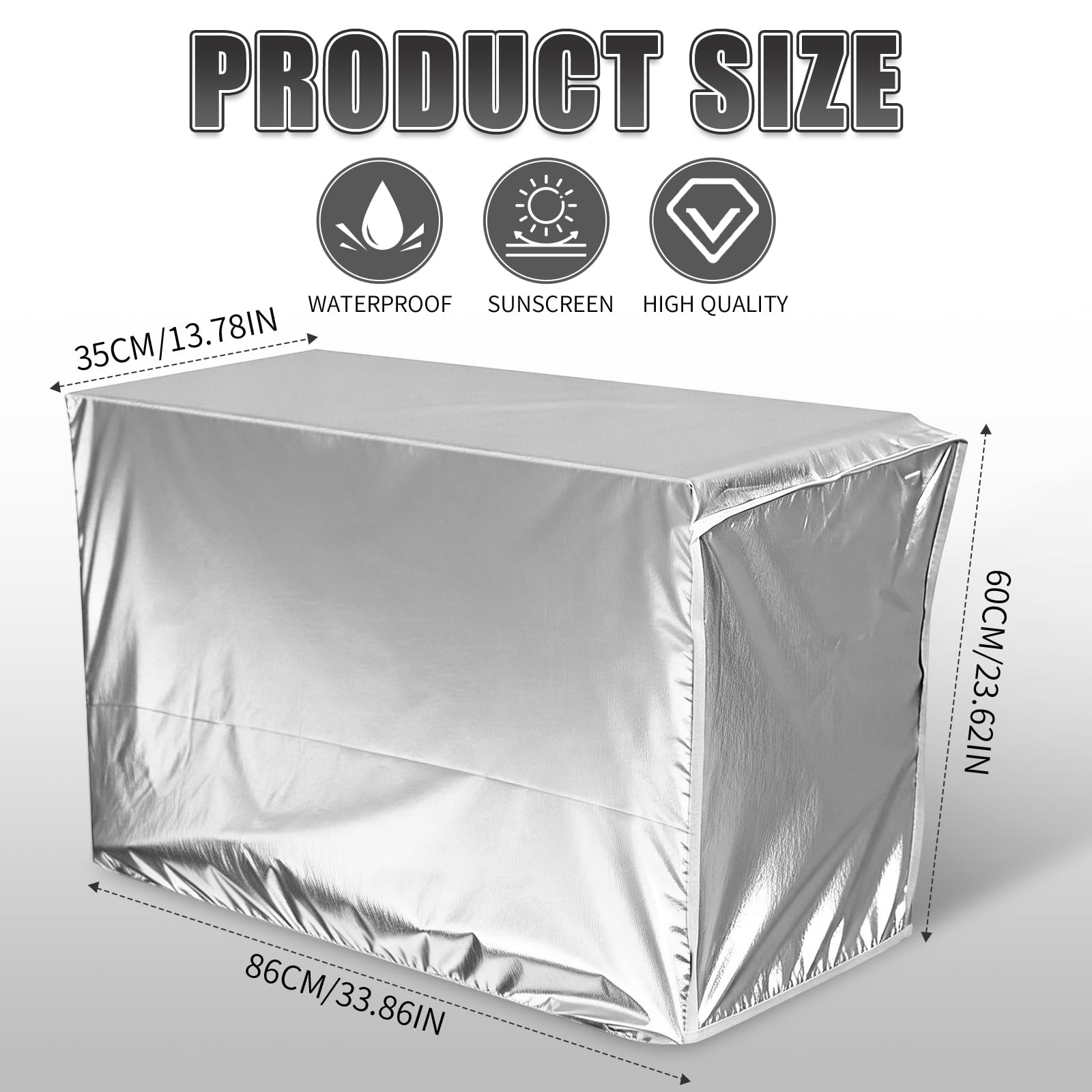 Couvercle de Climatiseur Extérieur, Cache Clim Extérieur, Housse de Protection pour Unité Extérieure de Climatiseur 1.5p, Housse Pompe a Chaleur Piscine 86x35x60cm (Argenté) - 3