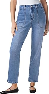 luvamia Straight Leg Jeans for Women Trendy High Waisted Stretchy Denim Pants Ankle Length Patch Pocket Trouser Jeans