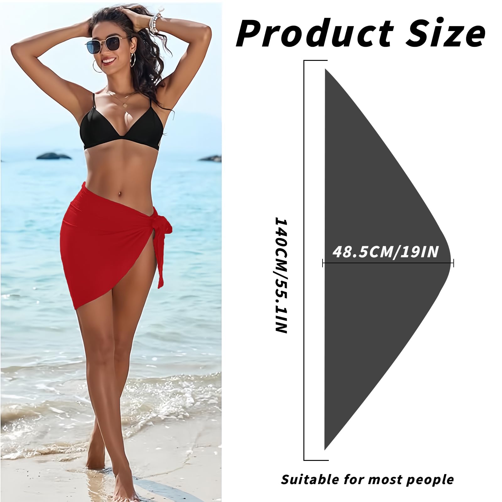 ACTOYS Sarong damska krótka spódnica plażowa, chusta do przewijania, plażowa, krótka, przewiewna spódnica na plażę, do bikini, 140 x 48 cm