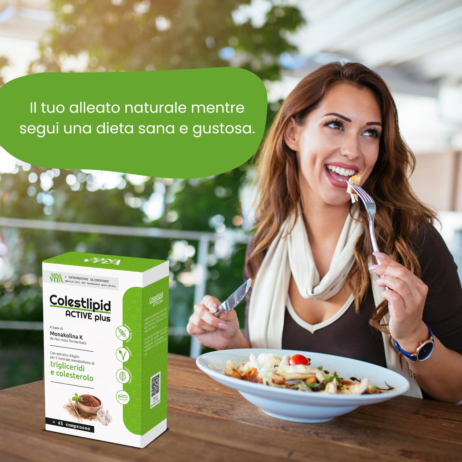 Sanavita Colestlipid Active Plus Integratore Alimentare con Monakolina K da riso rosso fermentato e con estratto d'aglio 45 comresse - Senza glutine