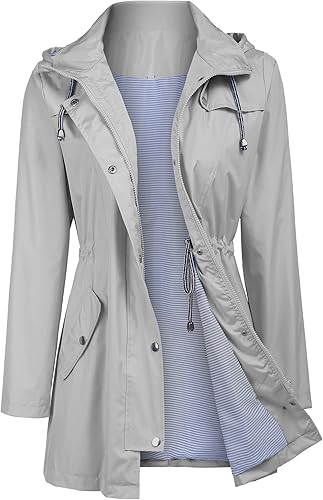 Impermeables para mujer, chaqueta cortavientos para la lluvia, ligera y con capucha, abrigos tipo trench para exteriores, S-XXL
