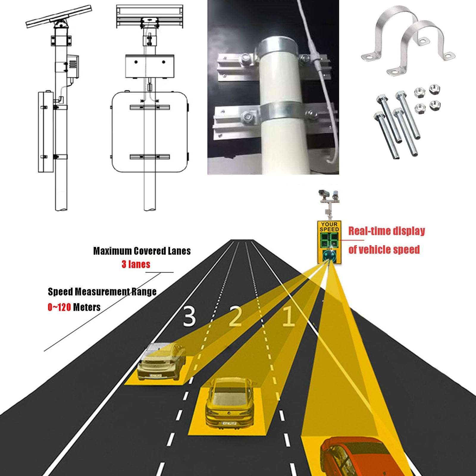 Señal De Retroalimentación De Radar con Energía Solar,Señales De Límite De Velocidad LED con Energía Solar Intermitente,Fácil De Instalar,Reflectante