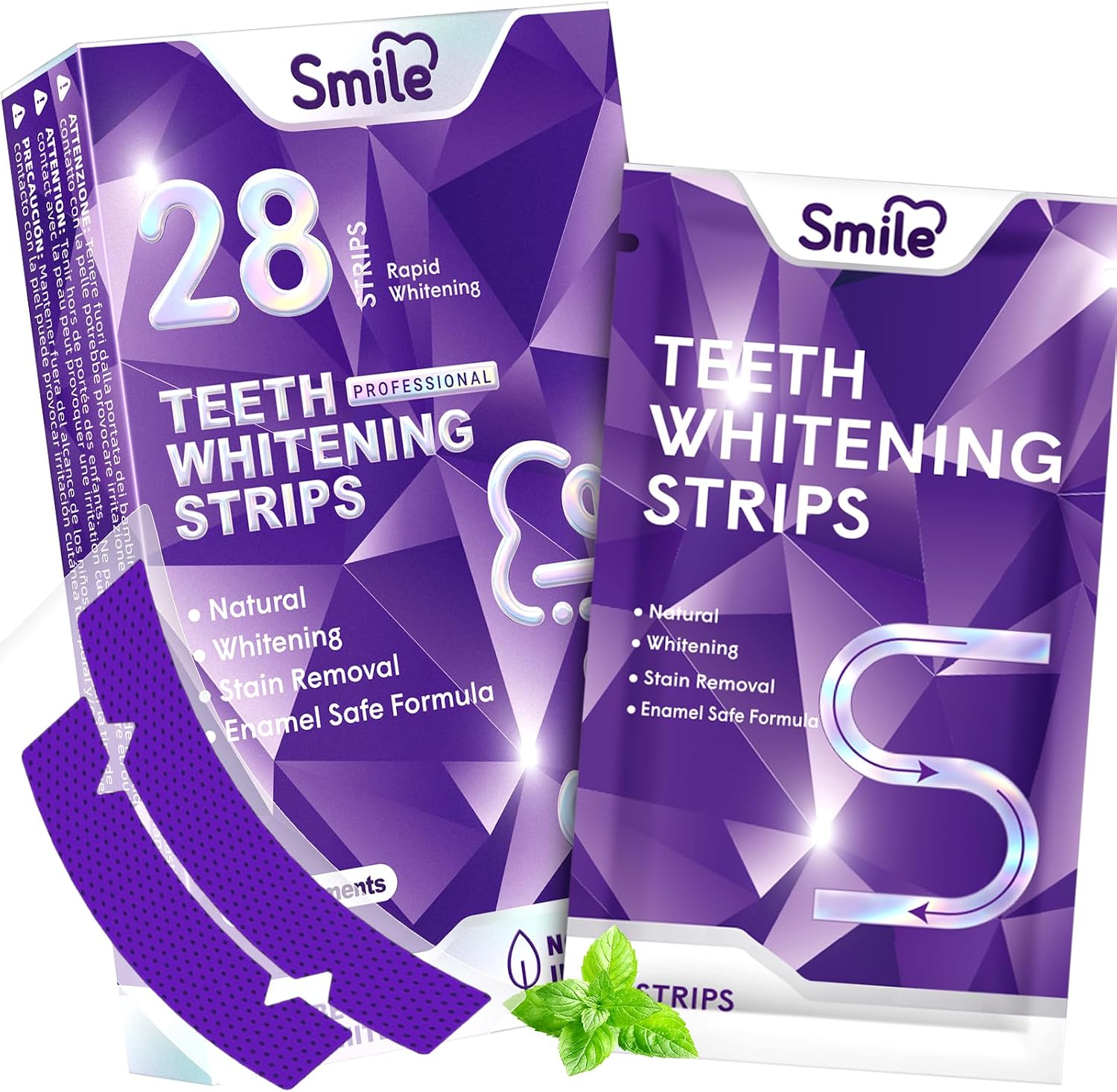 Purple Teeth Whitening Strips 14 Pairs + Gel Refill Kit 8 Syringes – Enamel Safe Stain Remover for Trays & LED