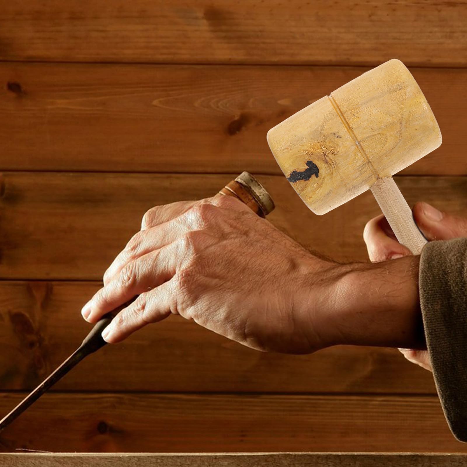 Marteau de Menuisier en Bois Khaki, Outil Manuel de Travail du Bois | Stabilité Renforcée, Résistance à Corrosion, Finition Anti-glisse, Format Compact pour Atelier