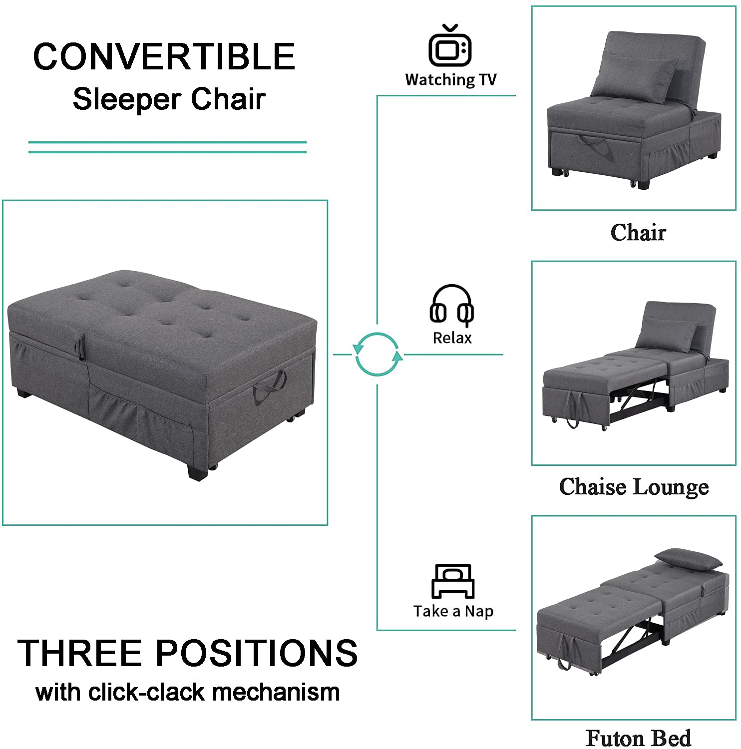 Buy SAMERY Convertible Chair Bed 4 in 1, Sleeper Chair Bed Pull Out
