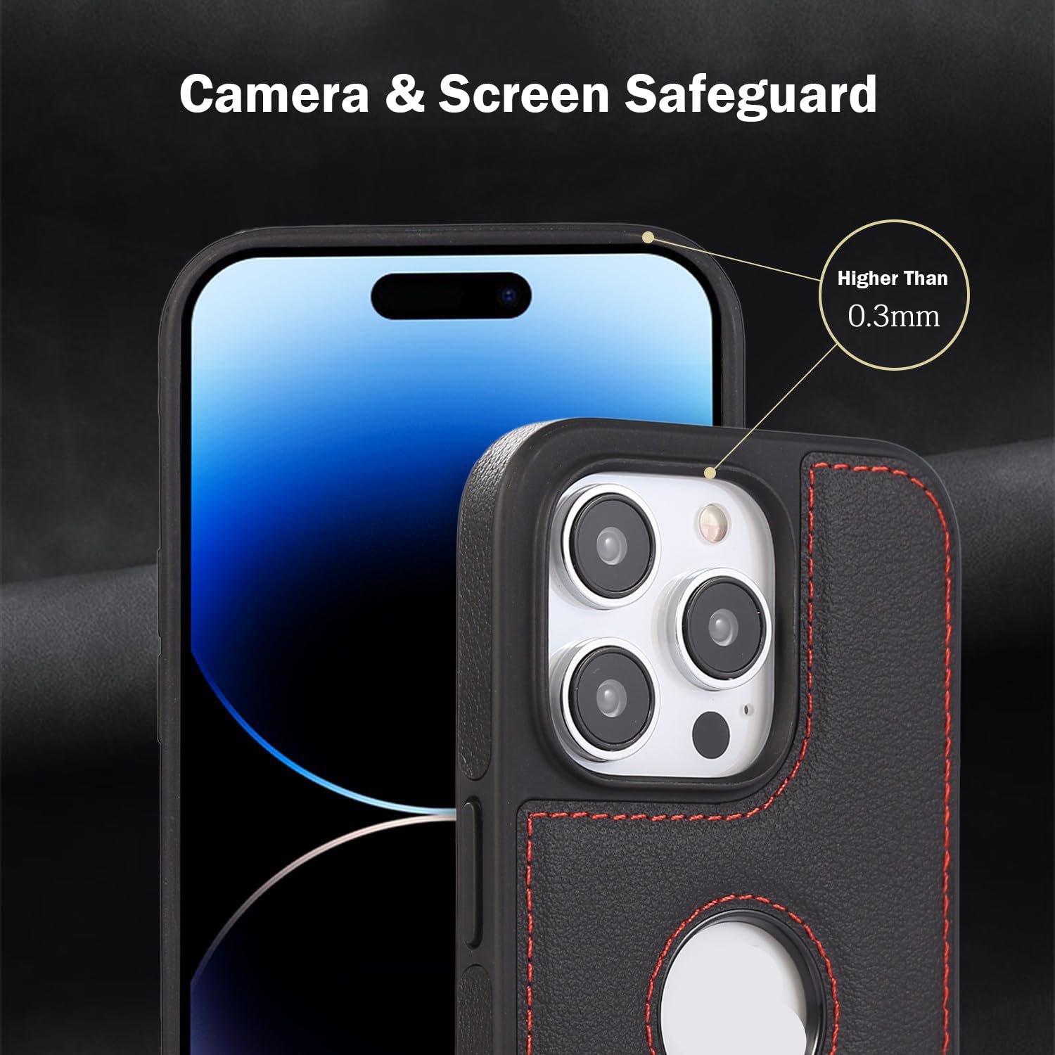 Etui z podstawką do iPhone'a 15 Pro Max/15 Pro/15 Plus/15, widok logo, wysokiej jakości biznesowe, wąskie, etui ochronne z prawdziwej skóry, brązowy, 15ProMax