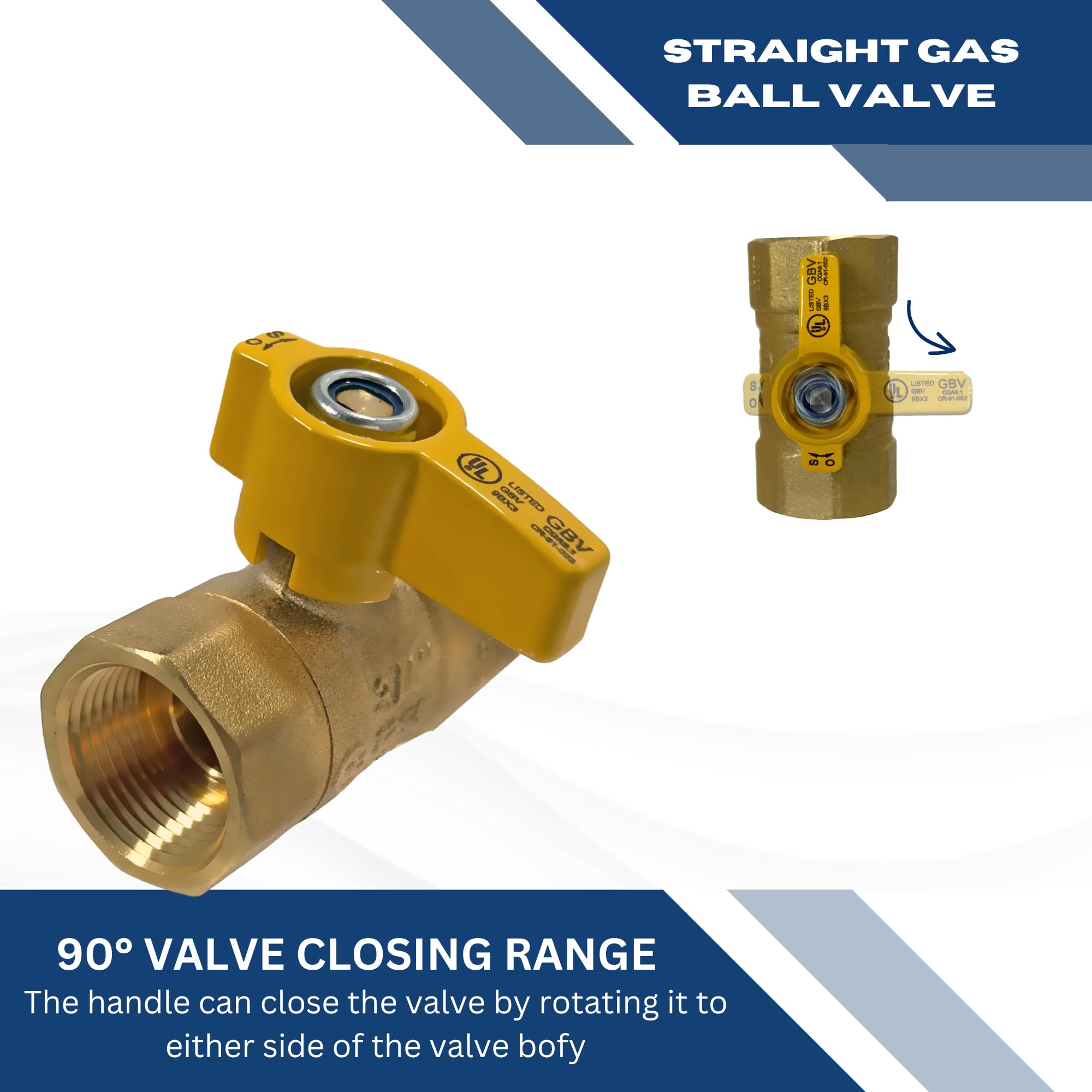 Midline Valve Premium Brass Gas Ball Valve With 3/8" & 1/2" Flare Connections - For Gas Lines & Appliances