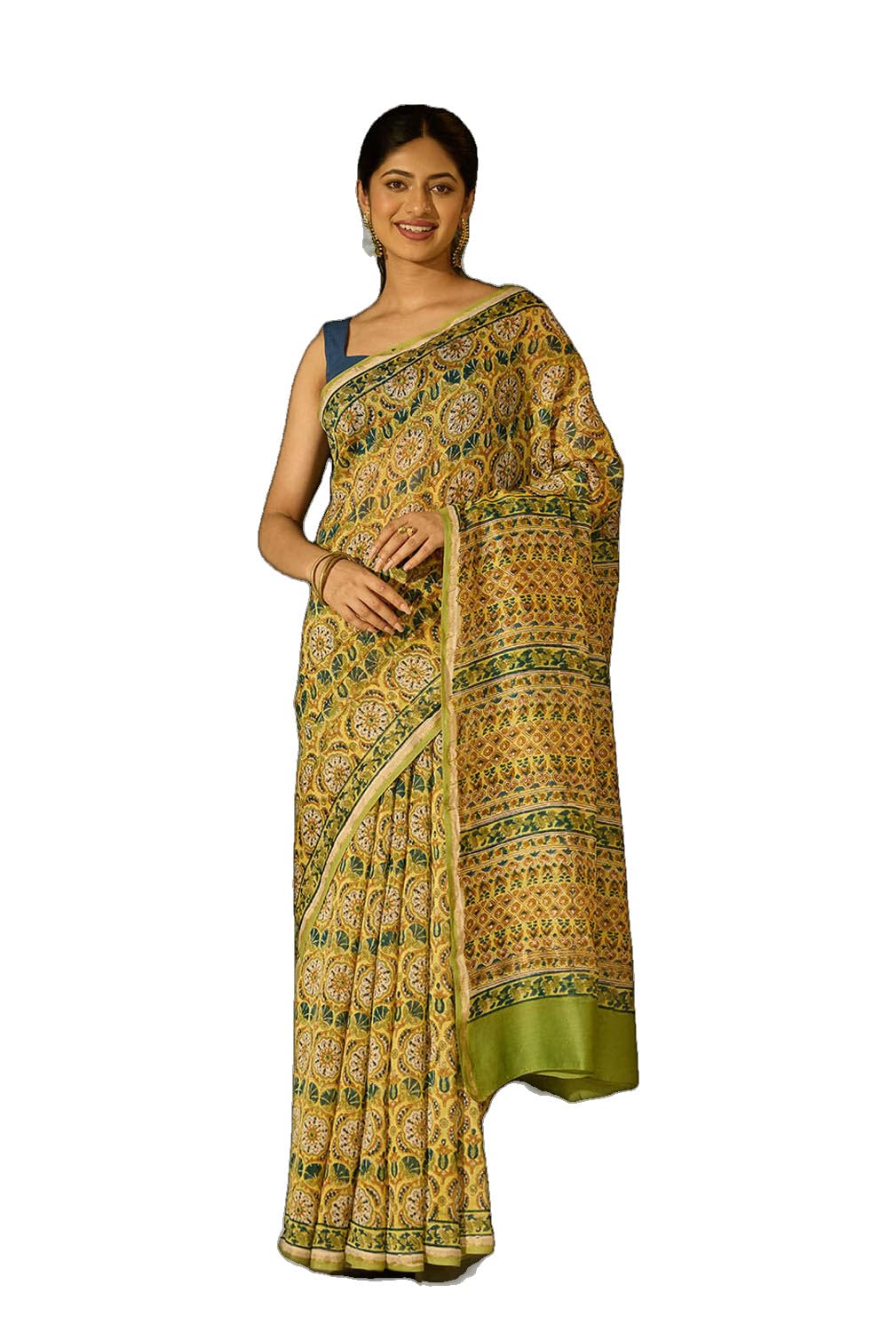 taneira Yellow Rajasthan Pure Silk Cotton Printed Sanganeri SareeWith Unstitched Blouse(SAPP01AD3766-Yellow)-picture-46