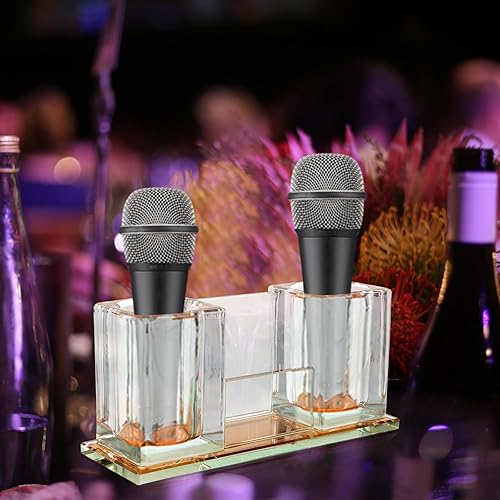 Miniatura 5 de Crystal Acrylic Microphone Stand Tabletop Mic Holder Stable Mic Storage Holder Desk Mount for Ktv Karaoke Light Gold Color